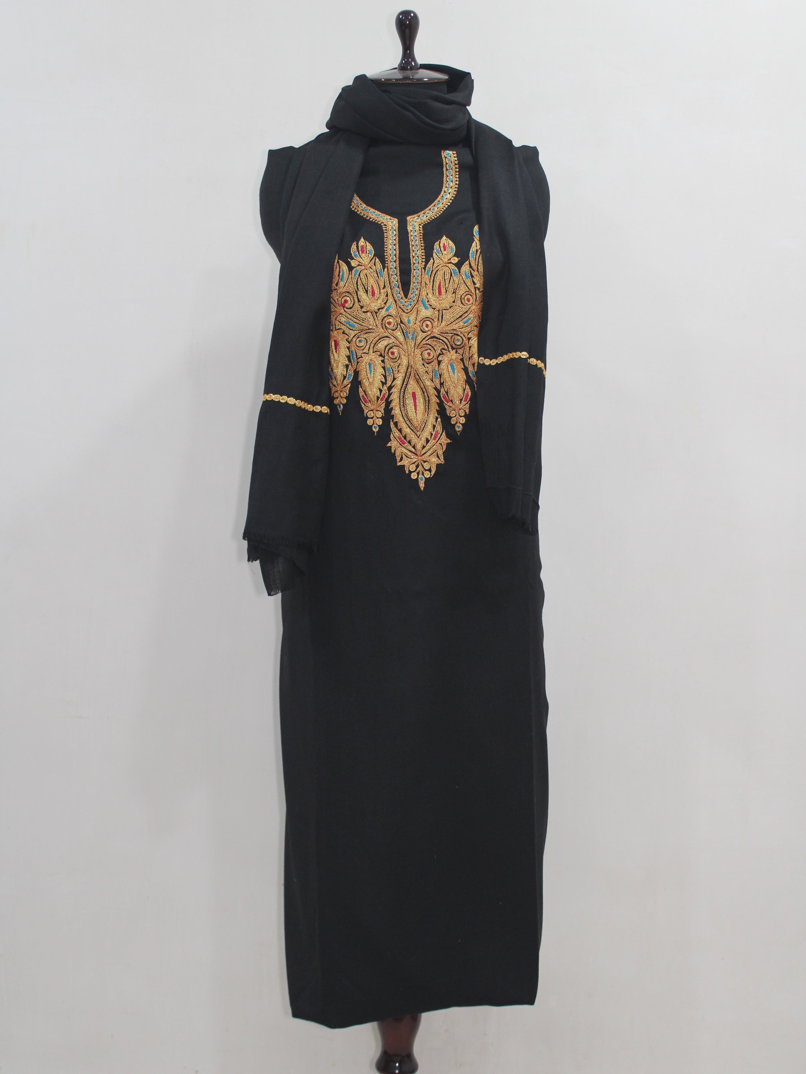 Kashmiri Tilla Embroidered Unstitched Woolen Suit For Women With Stole