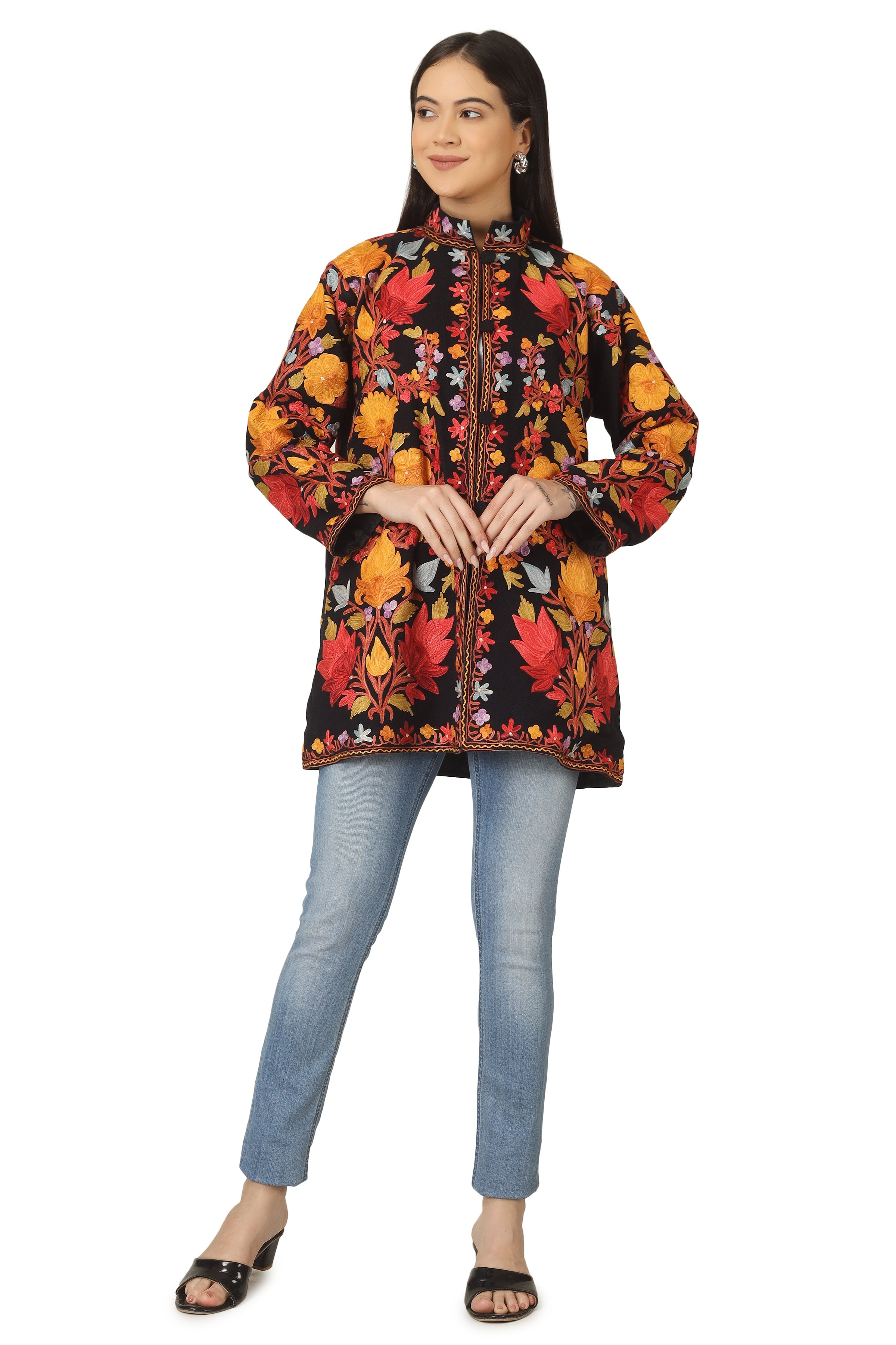 Kashmiri Aari Embroidered Floral Woolen Jacket - BATIN