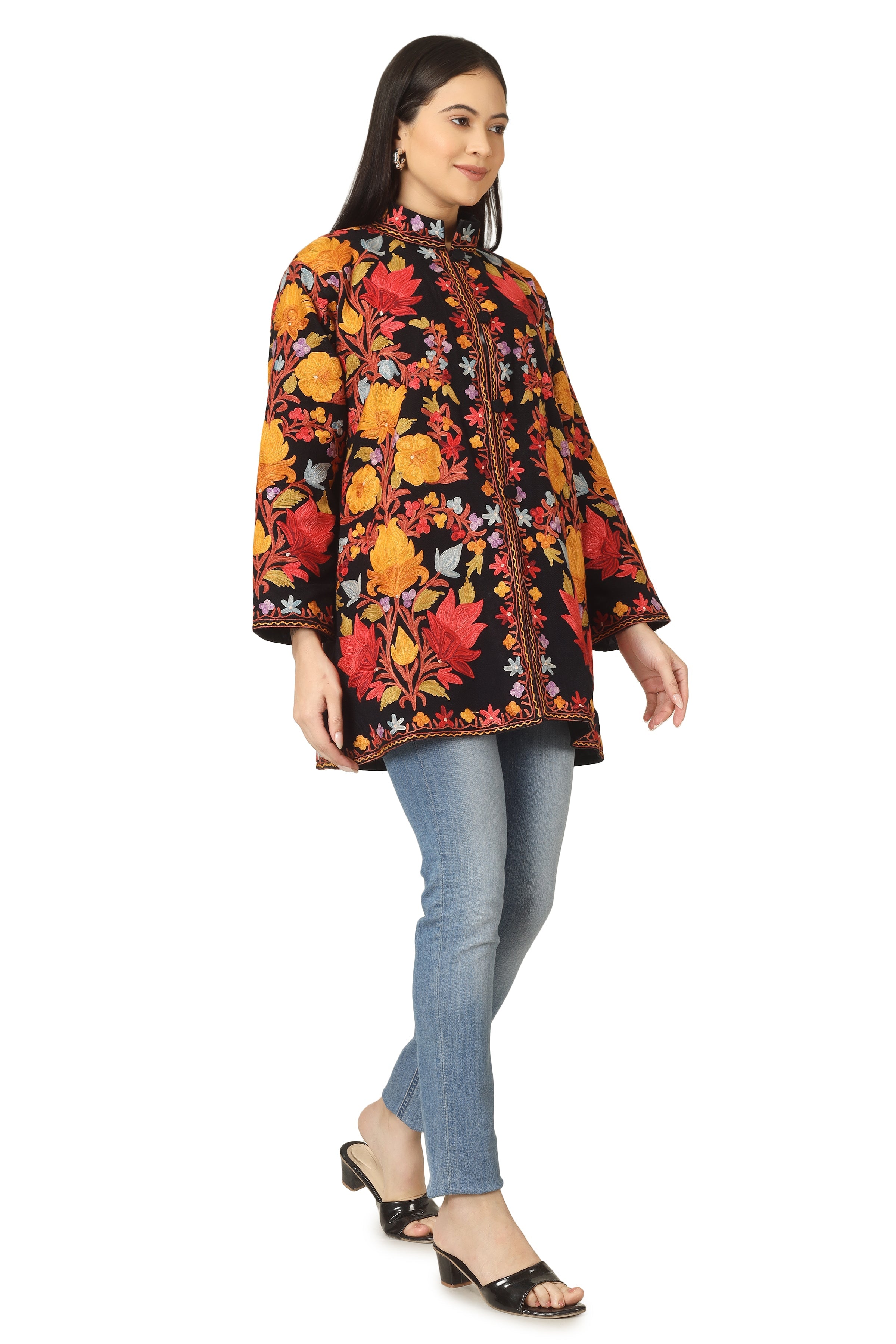 Kashmiri Aari Embroidered Floral Woolen Jacket BATIN