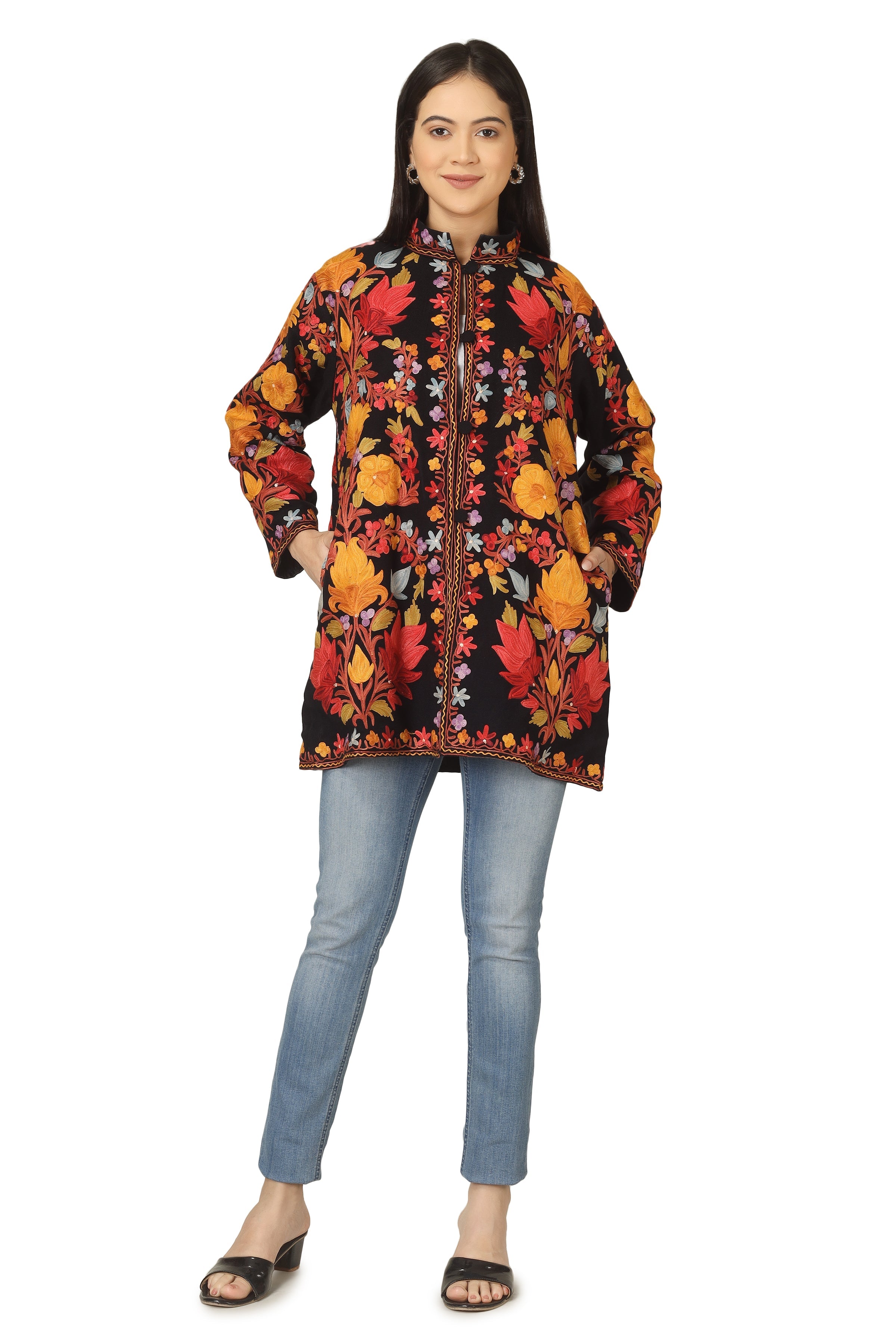 Kashmiri Aari Embroidered Floral Woolen Jacket BATIN