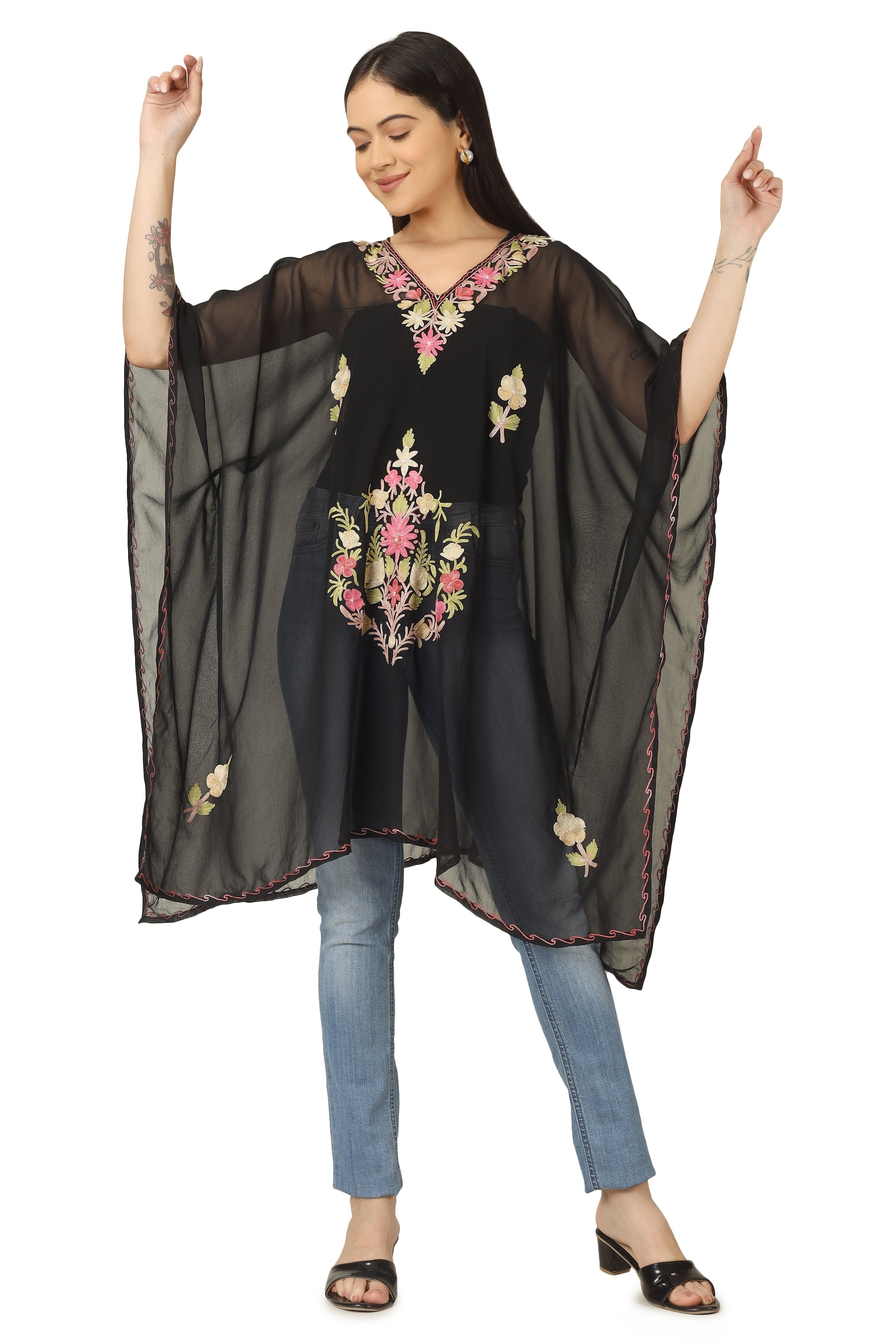 Kashmiri Aari Embroidered Short Georgette Kaftan BATIN