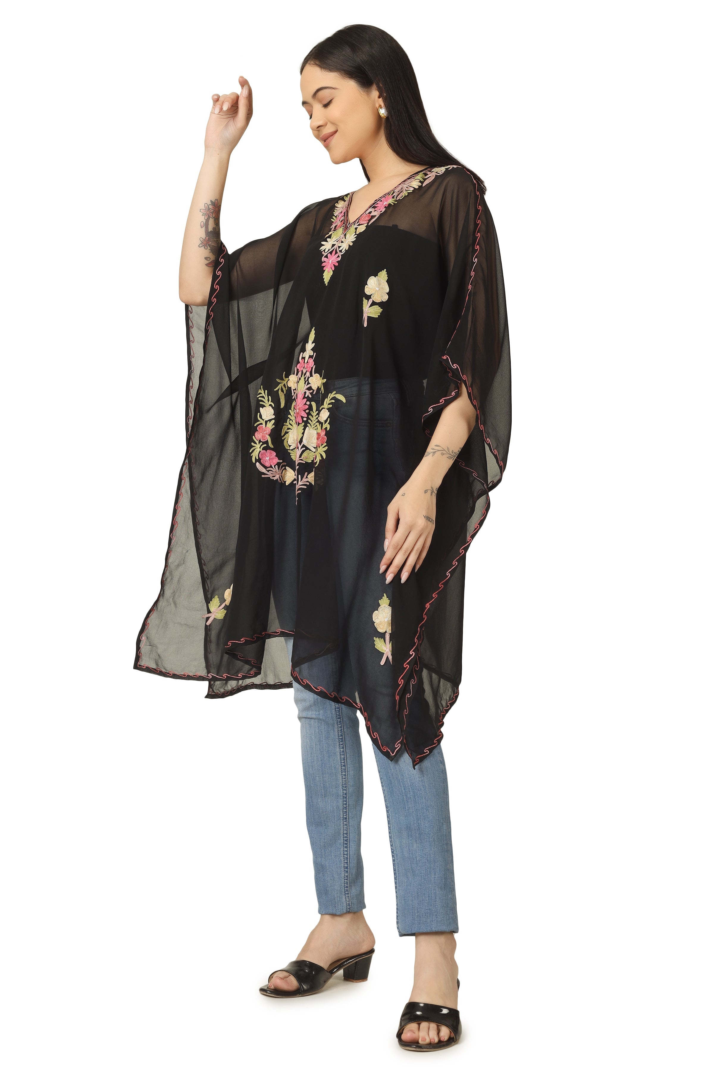 Kashmiri Aari Embroidered Short Georgette Kaftan BATIN