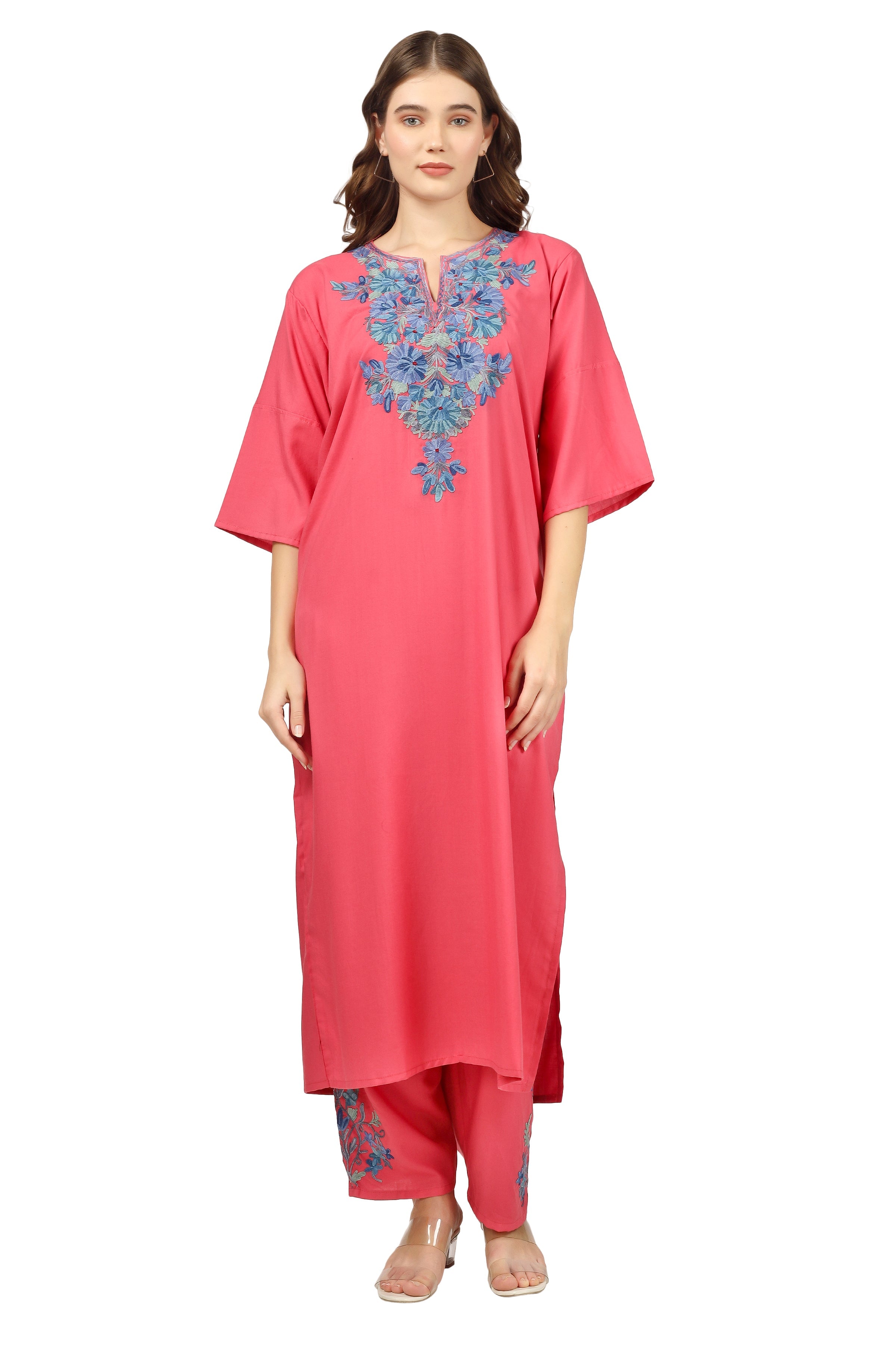 Kashmiri Aari Embroidered Cotton Kurti Pant Set BATIN
