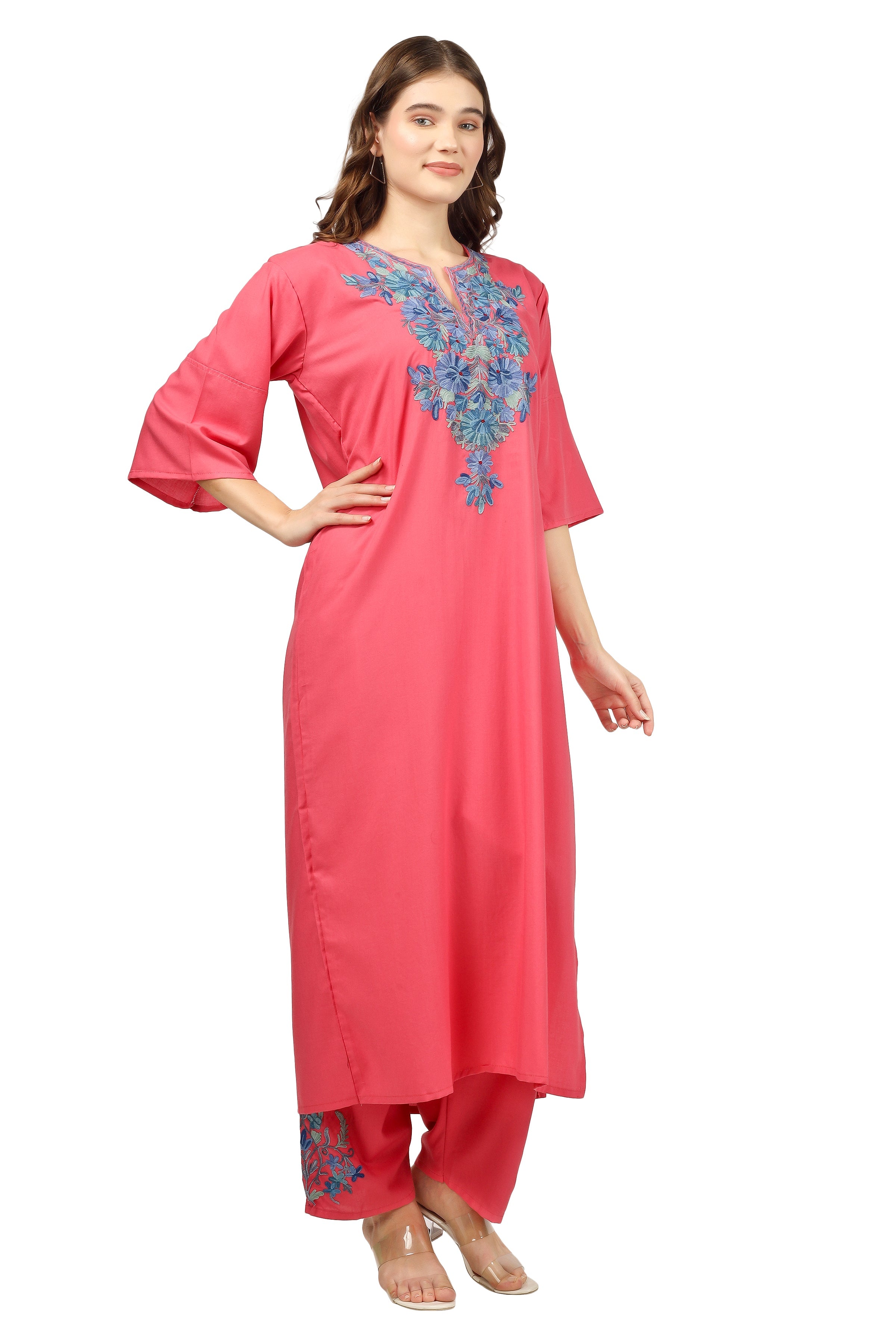 Kashmiri Aari Embroidered Cotton Kurti Pant Set BATIN
