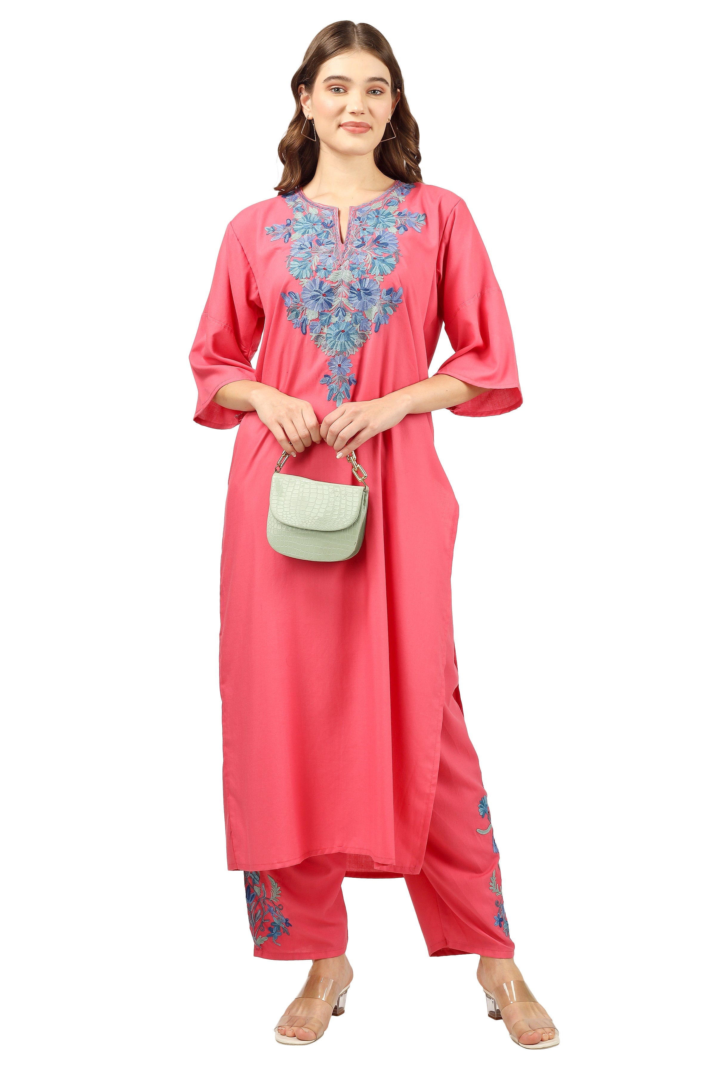 Kashmiri Aari Embroidered Cotton Kurti Pant Set BATIN