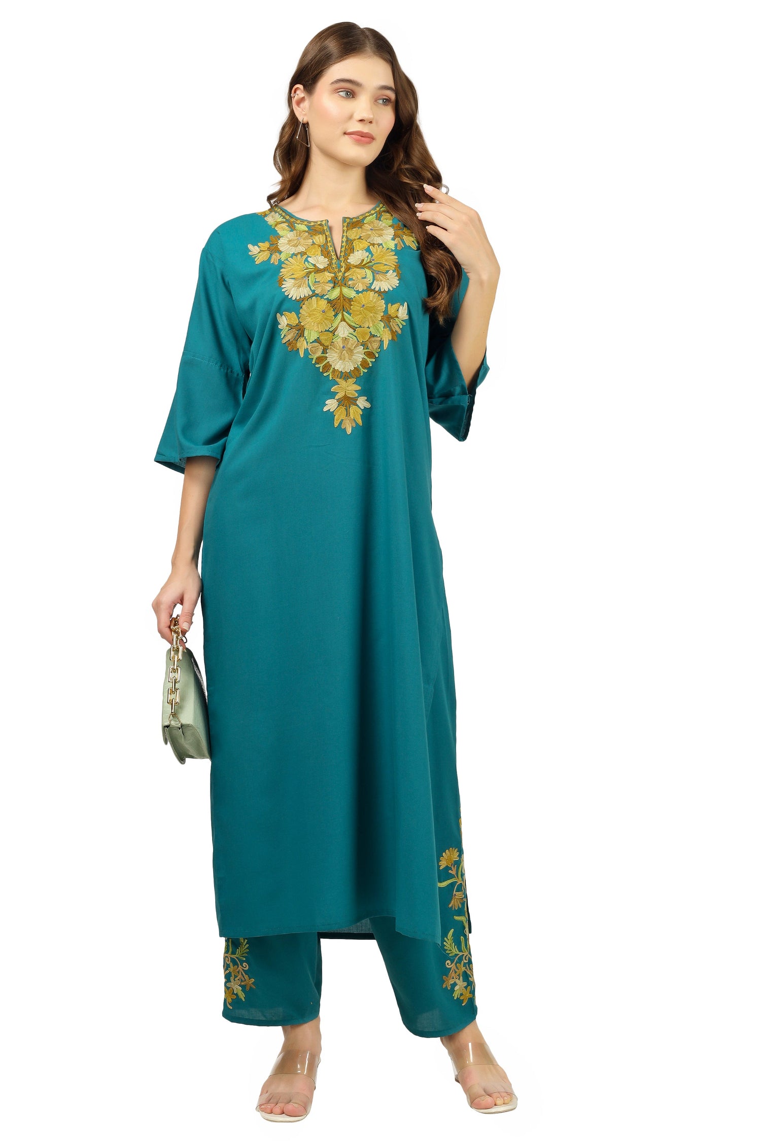 Kashmiri Aari Embroidered Cotton Kurti Pant Set BATIN