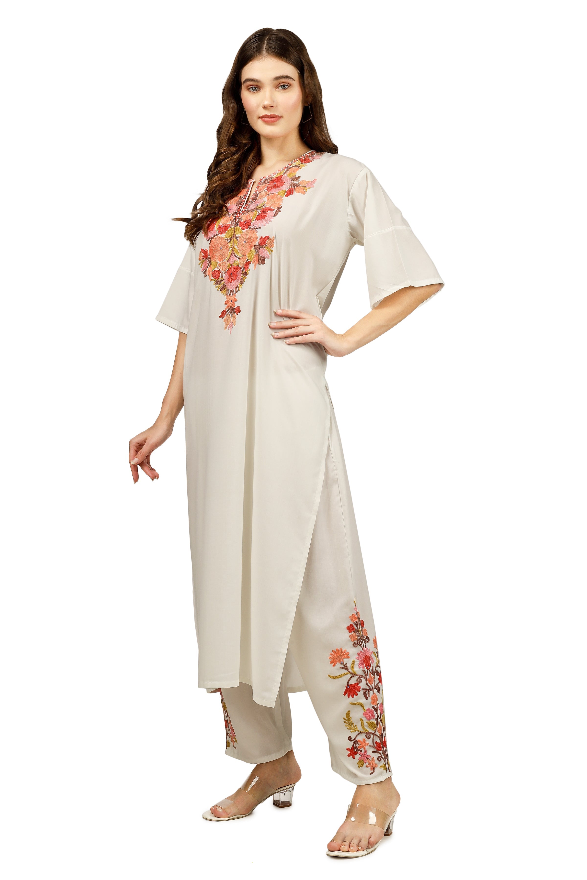 Kashmiri Aari Embroidered Cotton Kurti Pant Set BATIN