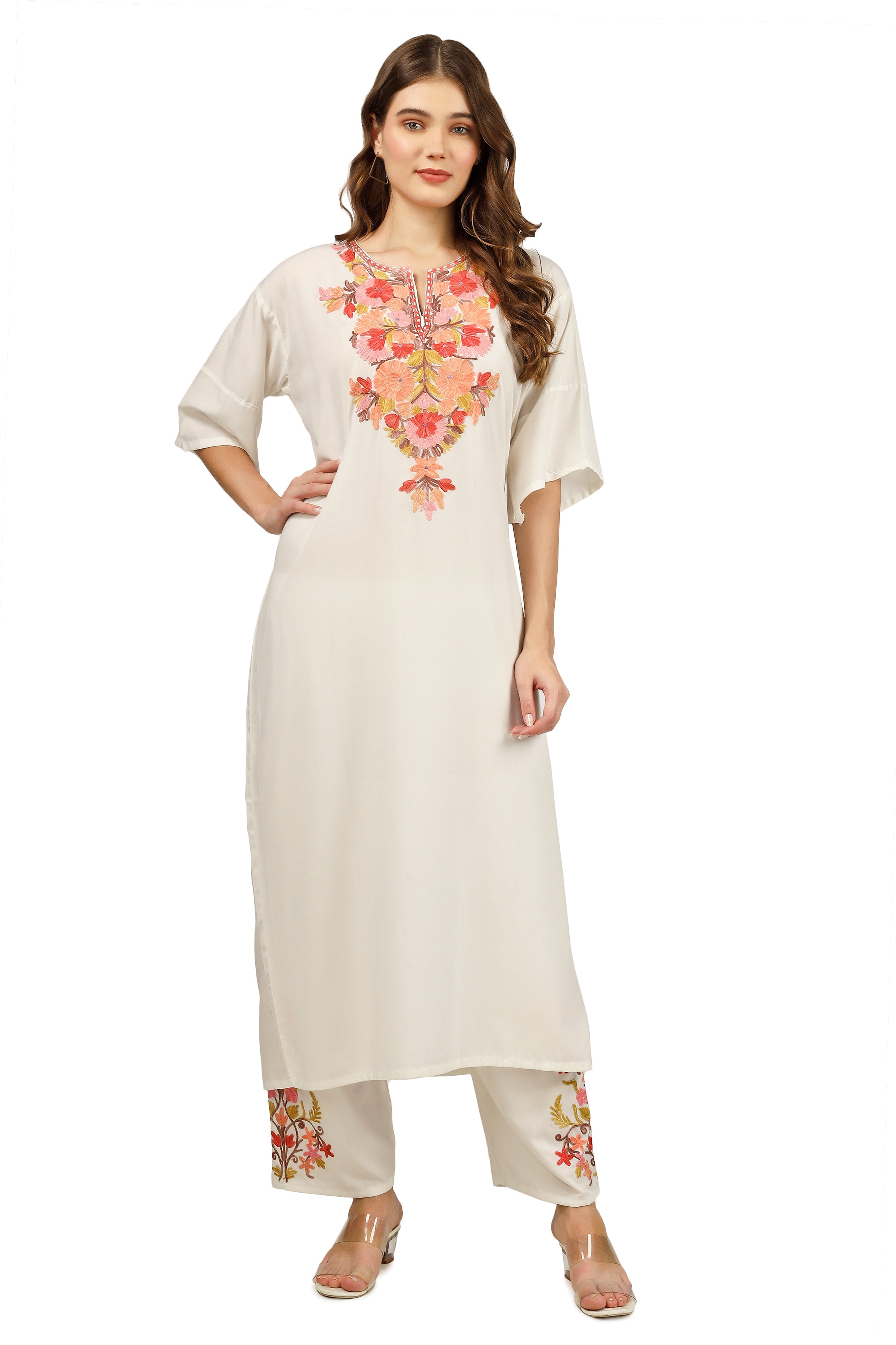 Kashmiri Aari Embroidered Cotton Kurti Pant Set BATIN