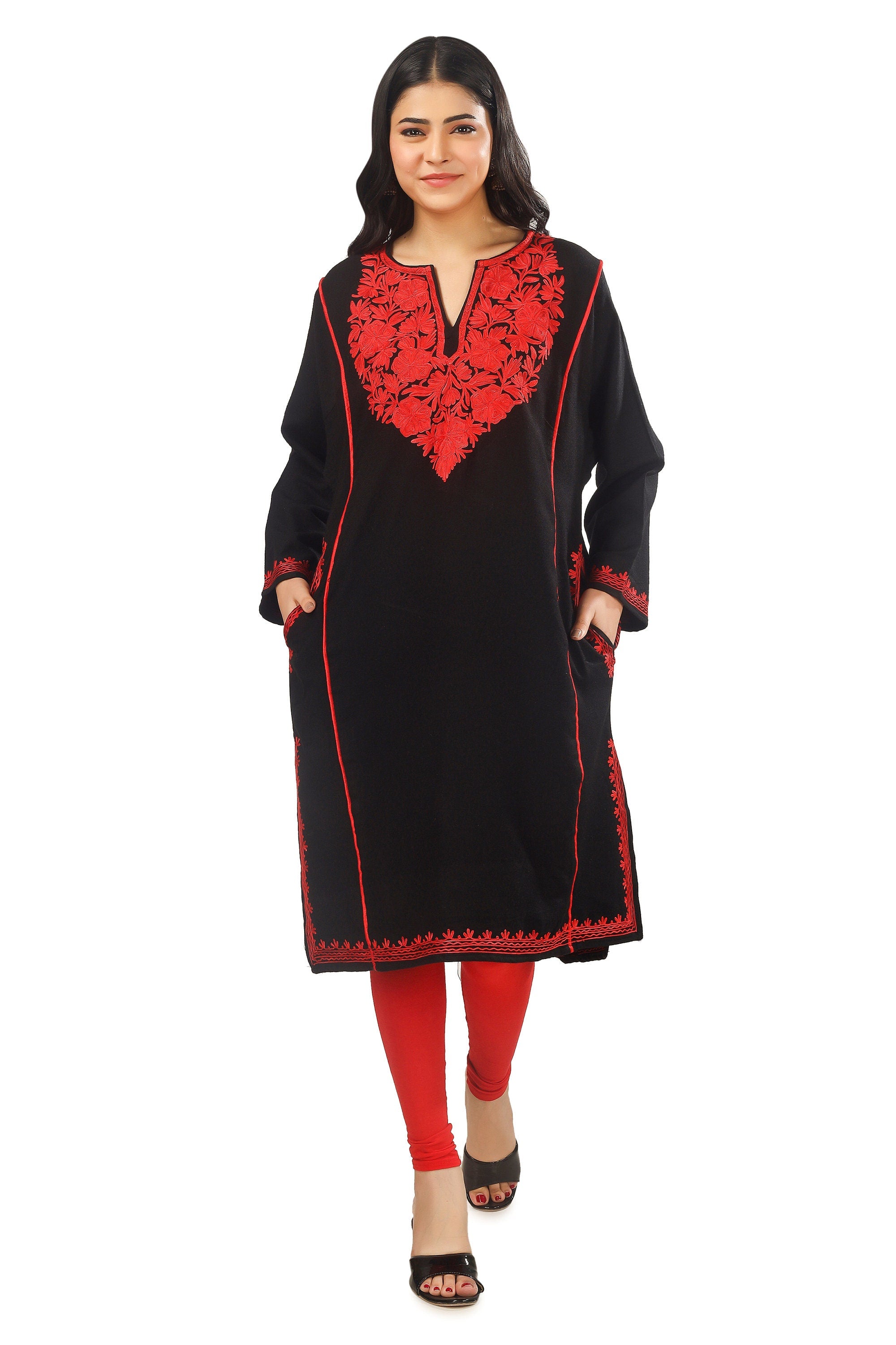 Kashmiri Pheran, Aari Embroidered Pheran, Women Tunics, Indian Kurtis, Ethnic Wear, Indo Western Wear, Traditional Pheran