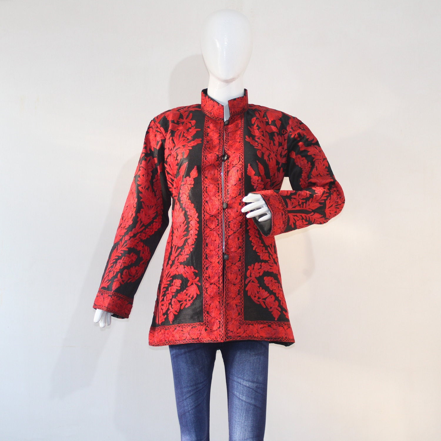 Kashmiri Bohemian Jacket, Short Embroidered wool Coat, Ethnic winter Outerwear, Handcrafted Fashion - BATIN