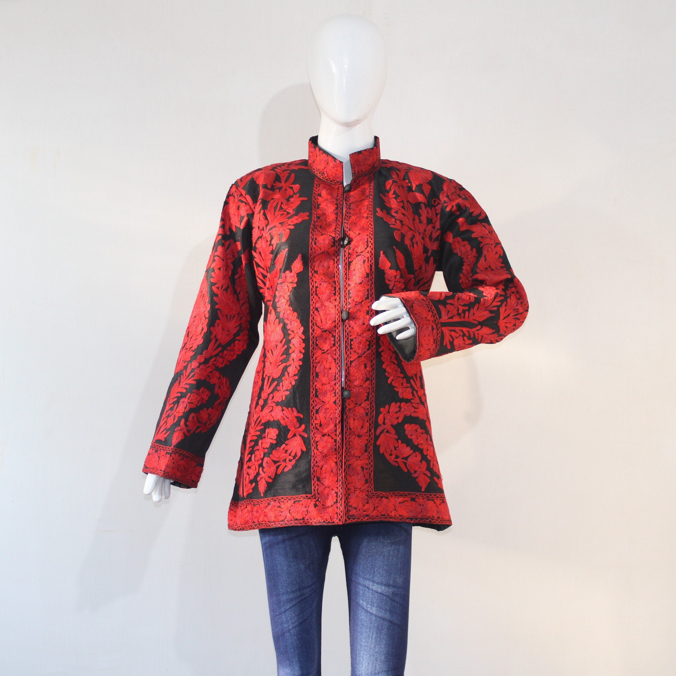 Kashmiri Bohemian Jacket, Short Embroidered wool Coat, Ethnic winter Outerwear, Handcrafted Fashion - BATIN