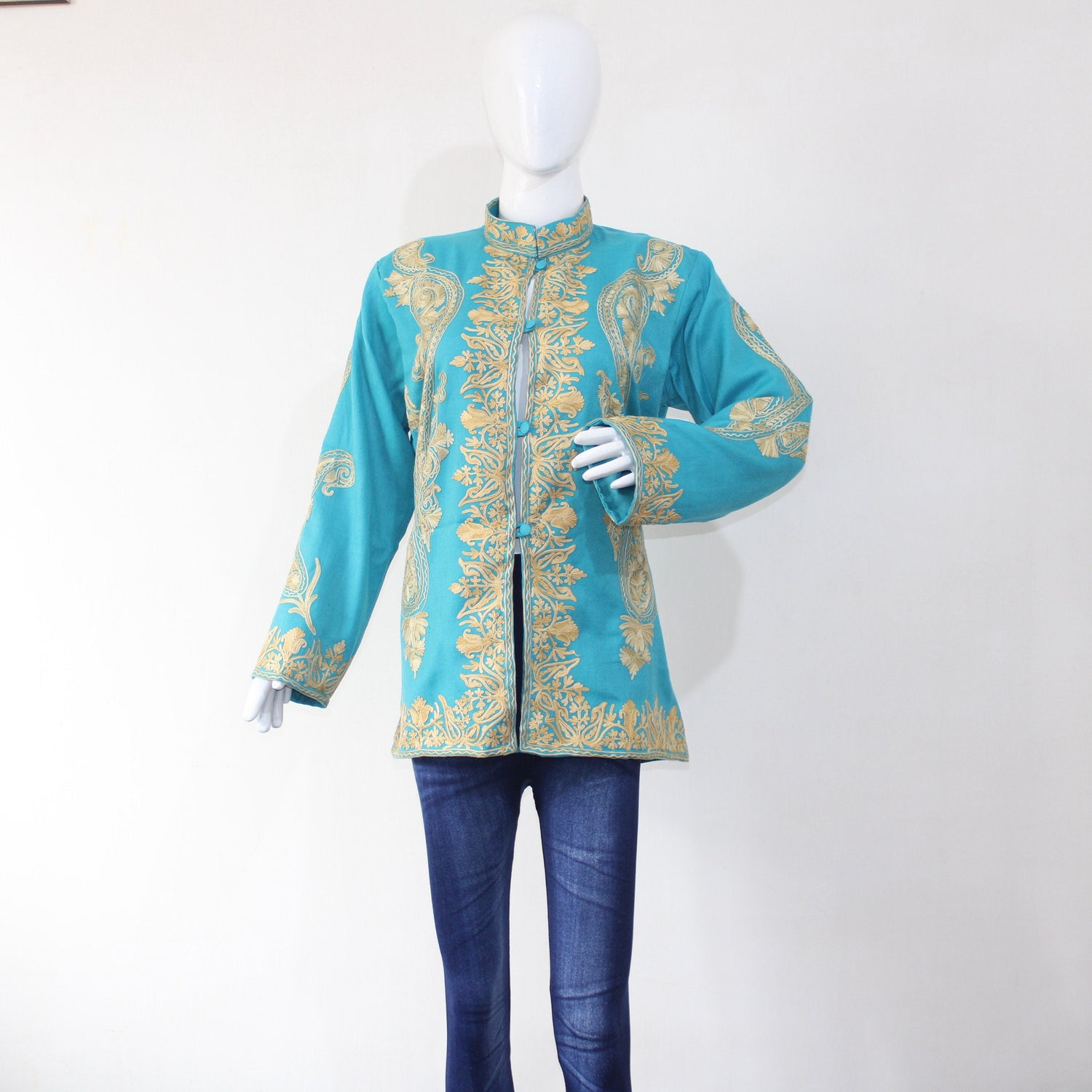 Kashmiri Coat, Kashmiri Embroidered Jacket, Wool Winter Jacket, Short Jacket, Woolen Jacket With aari Embroidery, - BATIN