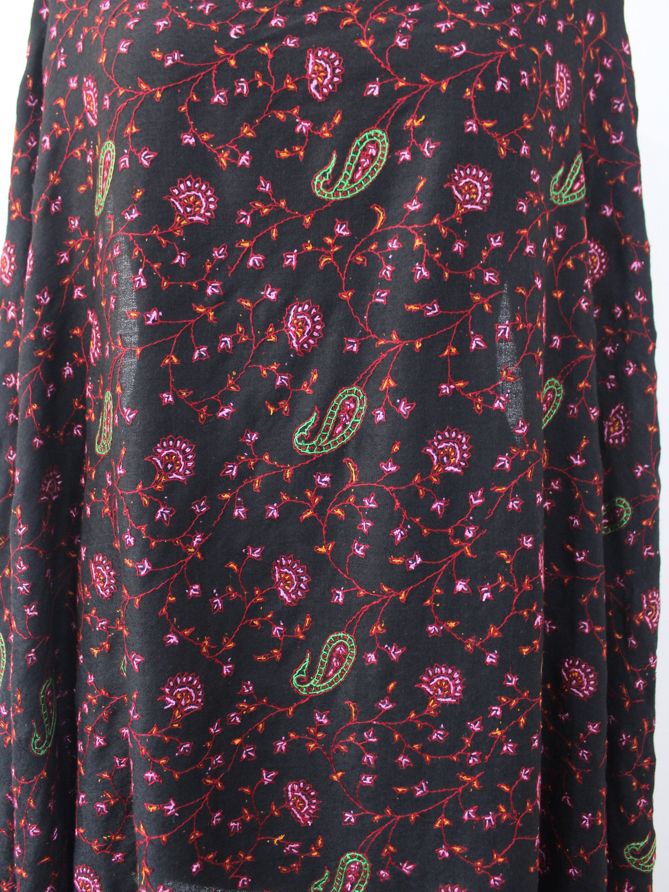 Black Merino Wool Shawl with Sozni Handwork, Kashmiri Shawl, Perfect Gift Idea