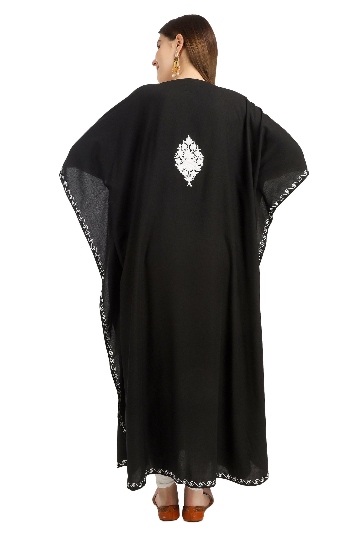 Kashmiri Aari Embroidered Cotton Kaftan for Women, Handmade Kaftan Dress for Girls, Cotton Maxi Dress for Summers