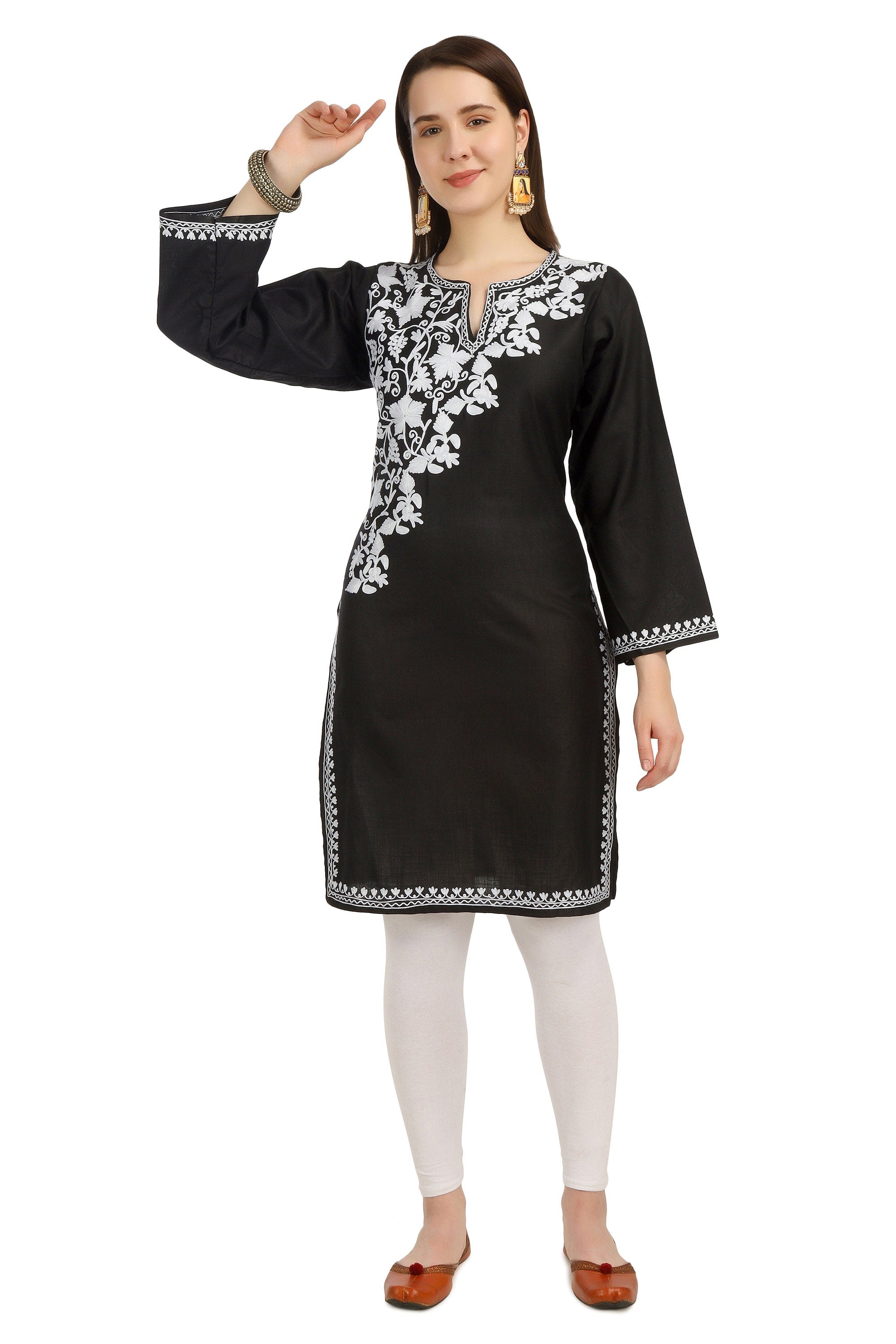 Aari Embroidered Cotton Kashmiri Kurti for Women,