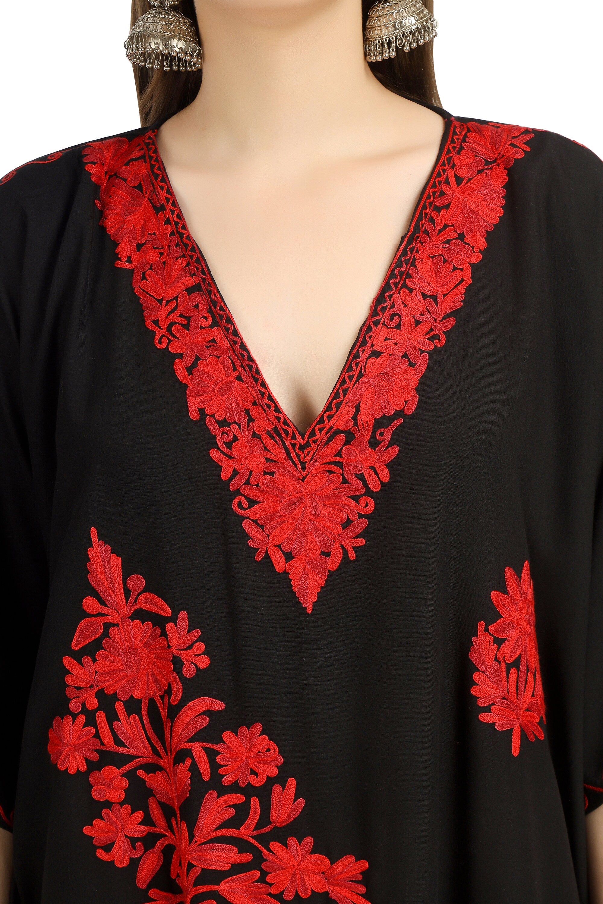 Kashmiri Aari Embroidered Cotton Kaftan for Women, Handmade Kaftan Dress for Girls, Cotton Maxi Dress for Summers