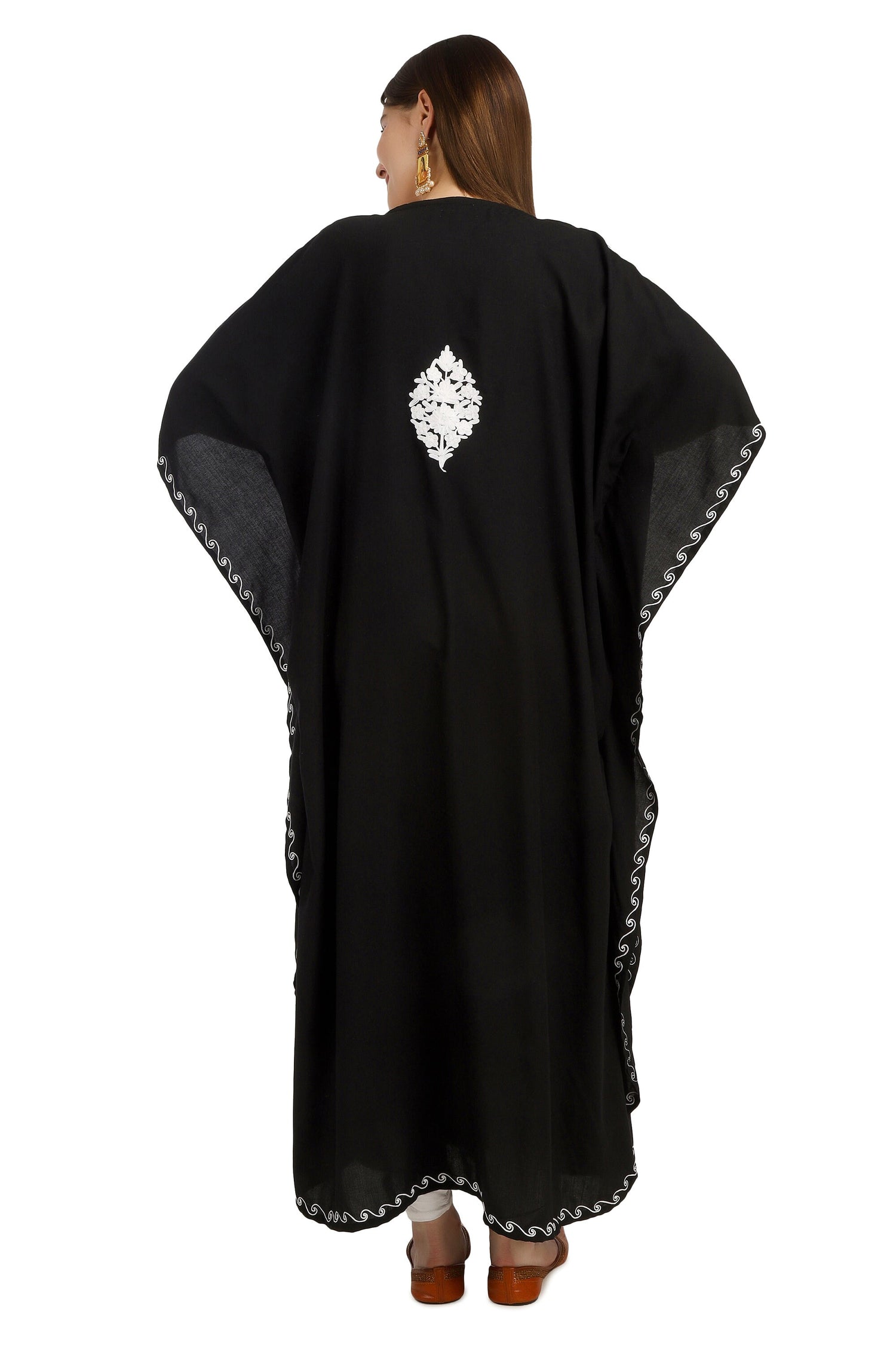 Kashmiri Aari Embroidered Cotton Kaftan for Women, Handmade Kaftan Dress for Girls, Cotton Maxi Dress for Summers