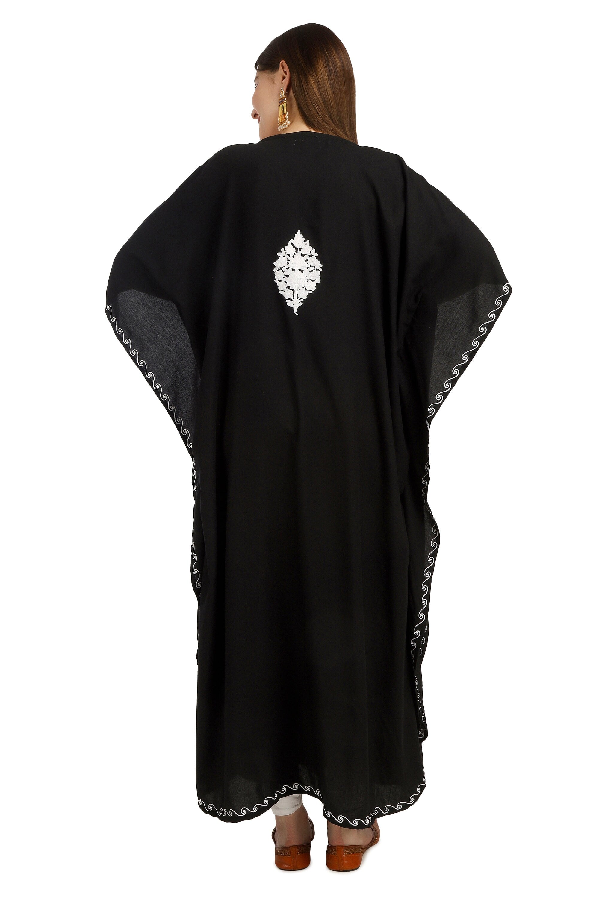 Kashmiri Aari Embroidered Cotton Kaftan for Women, Handmade Kaftan Dress for Girls, Cotton Maxi Dress for Summers