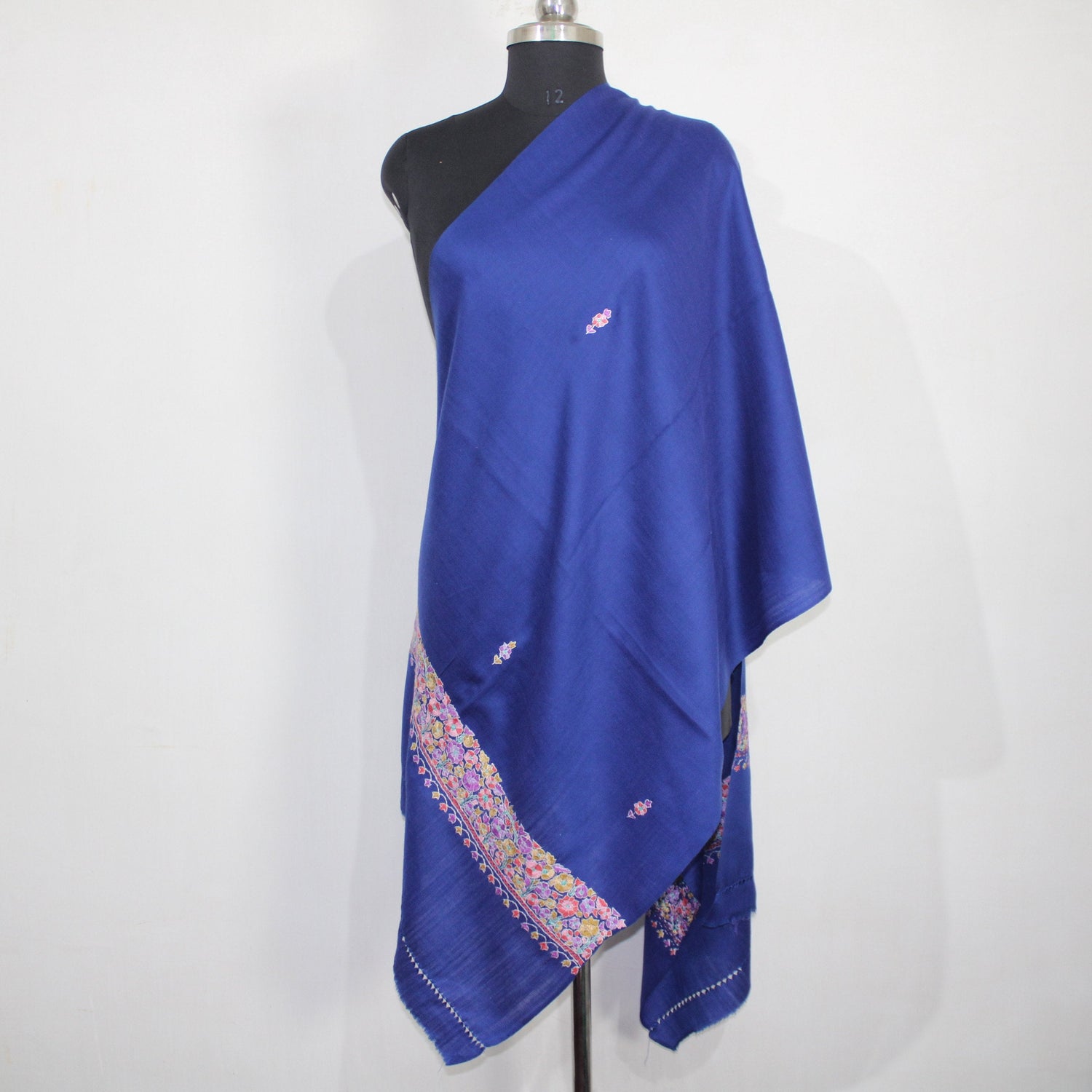 Handmade Kashmiri Paper Mache Embroidered Woolen Scarf in Blue - 70cm x 200cm - BATIN