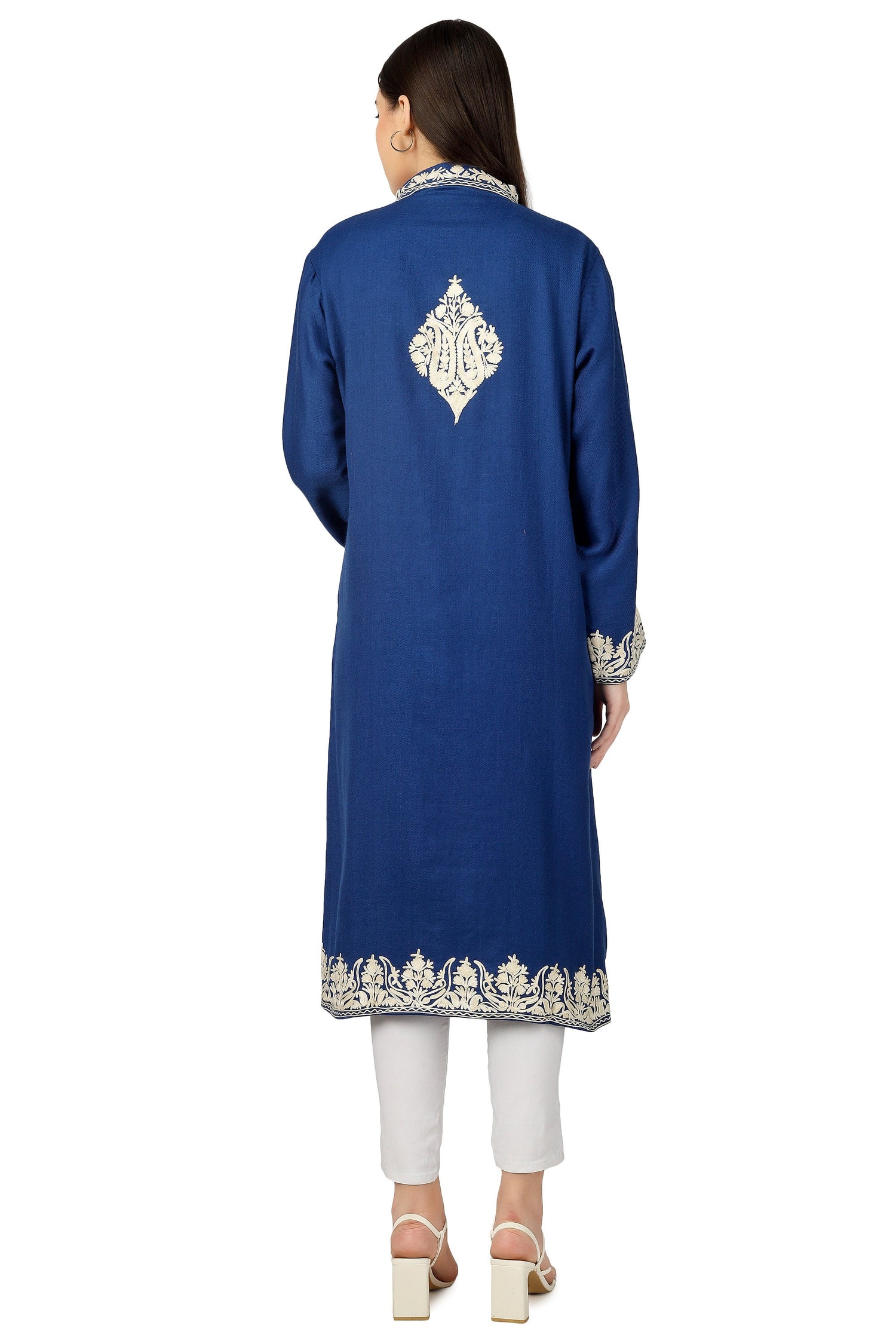 Kashmiri Embroidered Jacket, Embroidered Coat, Long Jacket, Woolen Jacket, Blue Jacket