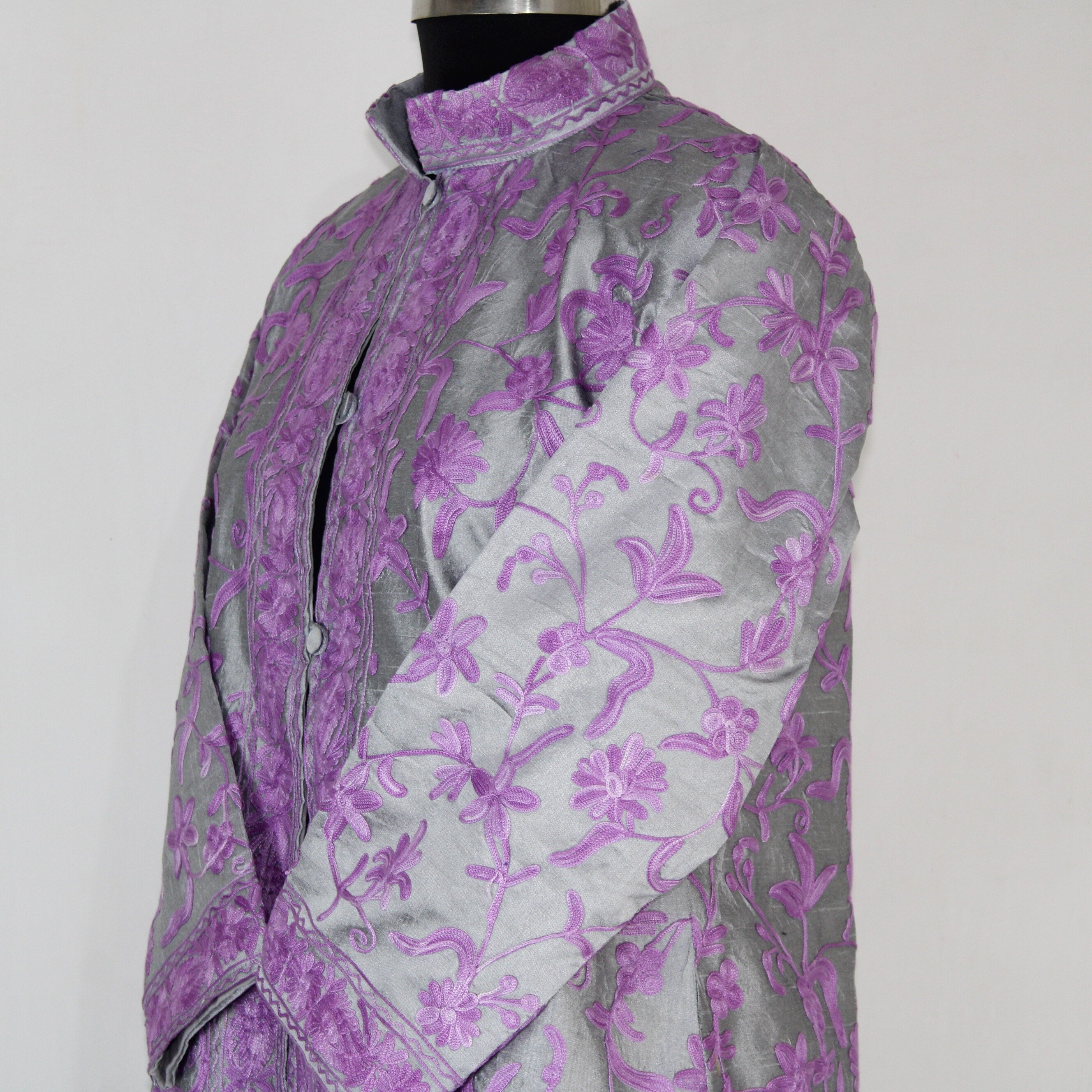 Kashmiri Jacket, embroidered silk jacket, short length coat, Bohemian Jacket, embroidered jacket, short embroidered coat, silk summer jacket