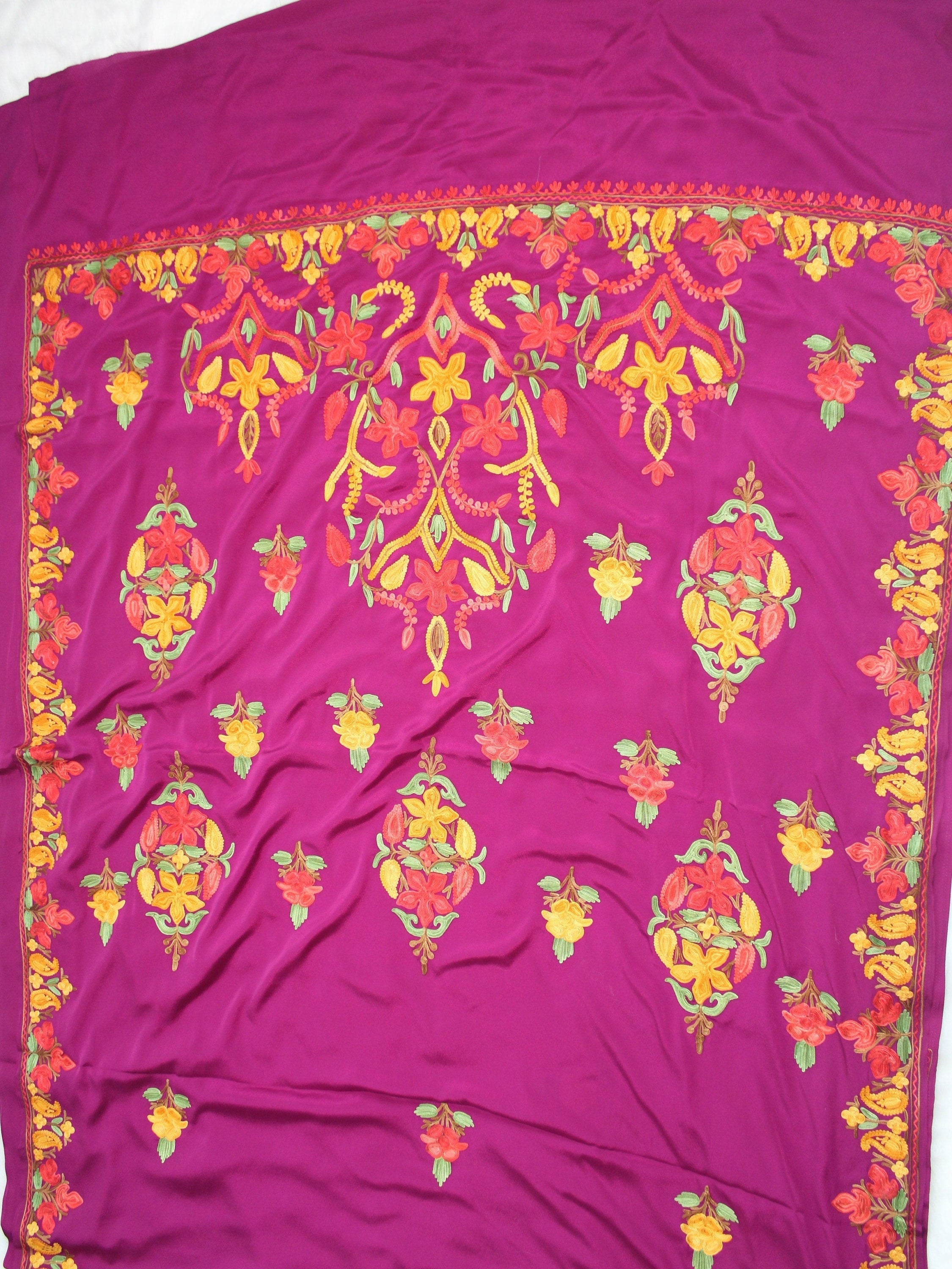 Kashmiri Embroidered Crepe Saree with Blouse - Ethnic Indian Aariwork Sari for Women