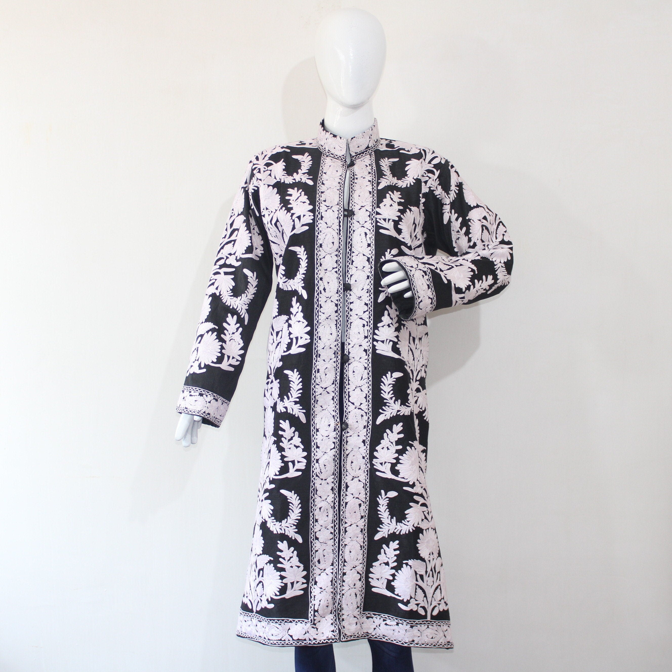 Kashmiri Jacket, embroidered silk jacket, long length coat, Bohemian Jacket, embroidered jacket, long embroidered coat, silk summer jacket