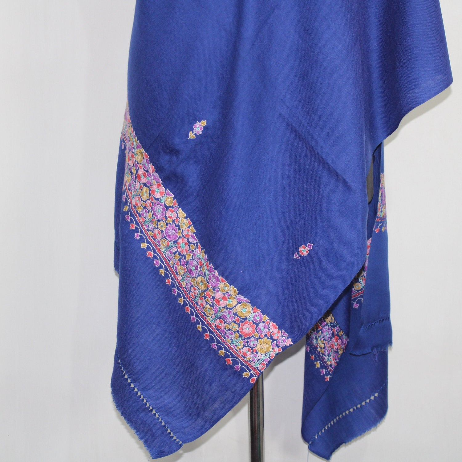 Handmade Kashmiri Paper Mache Embroidered Woolen Scarf in Blue - 70cm x 200cm - BATIN