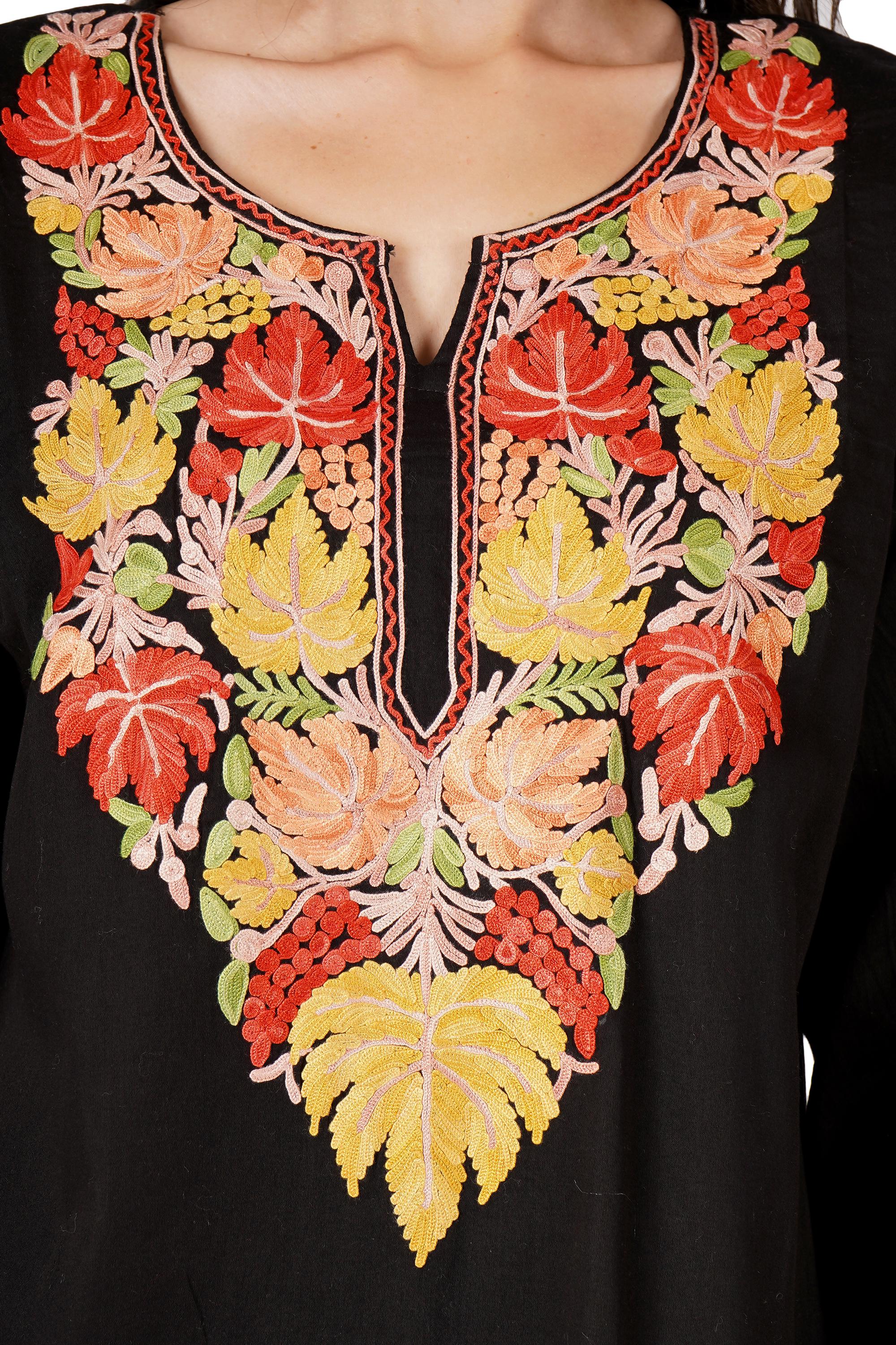 Kashmiri Aari Embroidered Cotton Kurti, Indian Women&