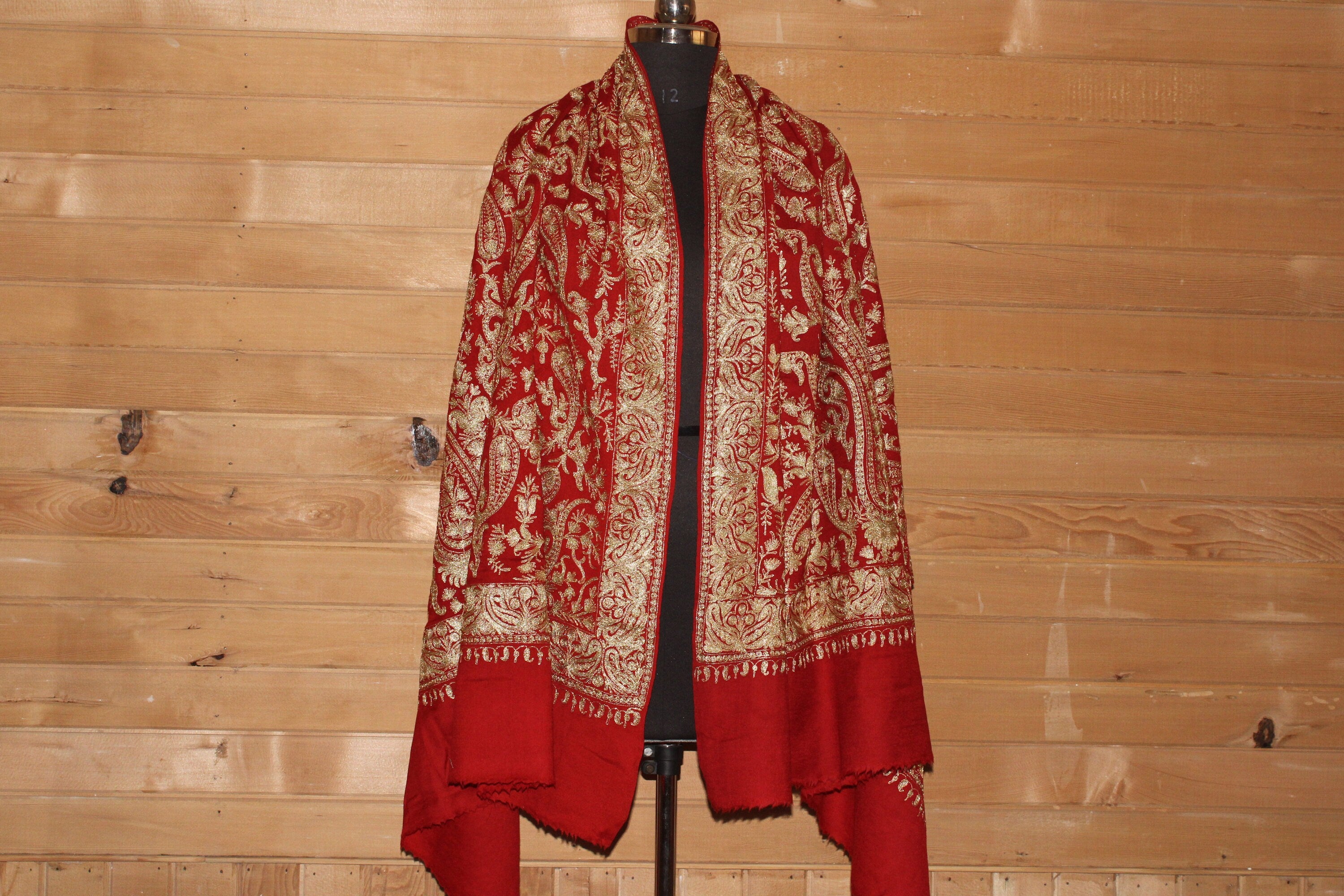 Bridal Embroidered Shawl, Kashmiri Tilla Shawl For Women, Indian Wedding Shawl, Bridal Cover Up Wrap, Zari Embroidered Cashmere Shawl
