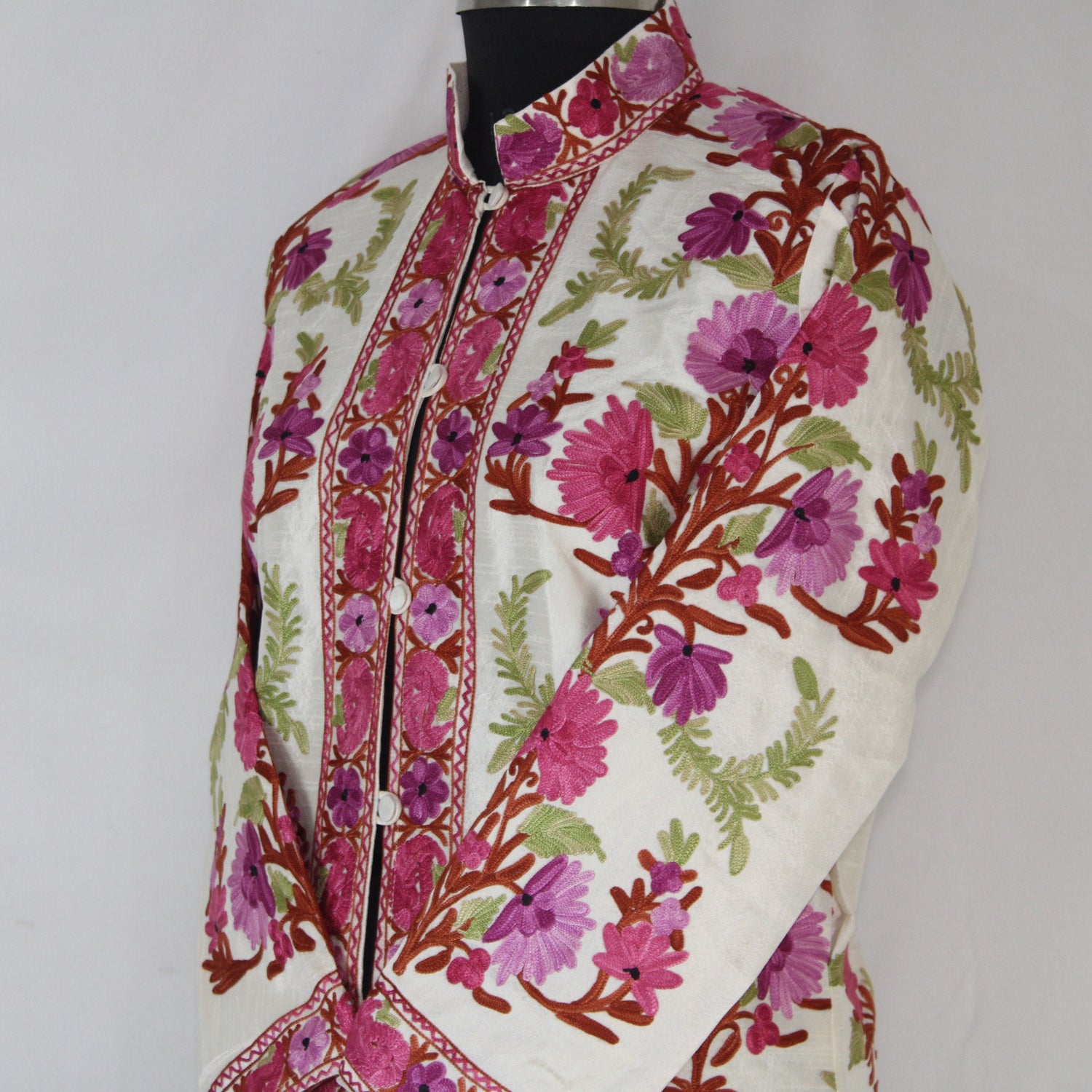 Bohemian Silk Kashmiri Jacket, Long Embroidered Coat, Elegant Summer Outfit, BATIN