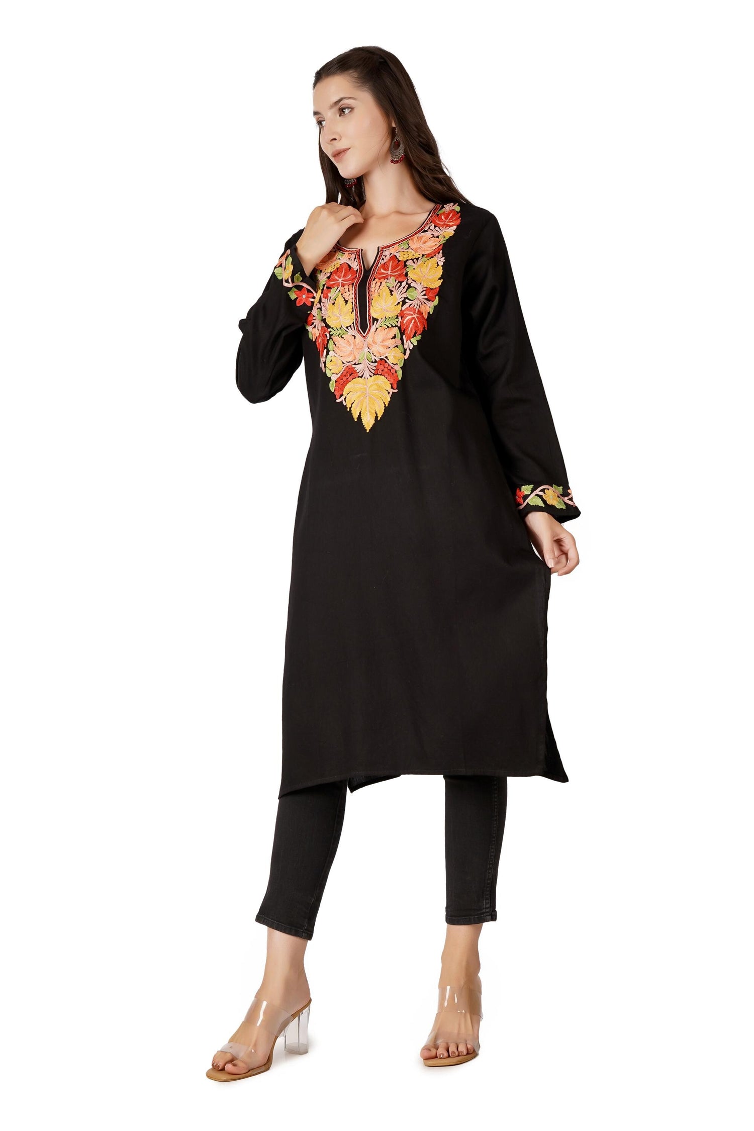 Kashmiri Aari Embroidered Cotton Kurti, Indian Women&