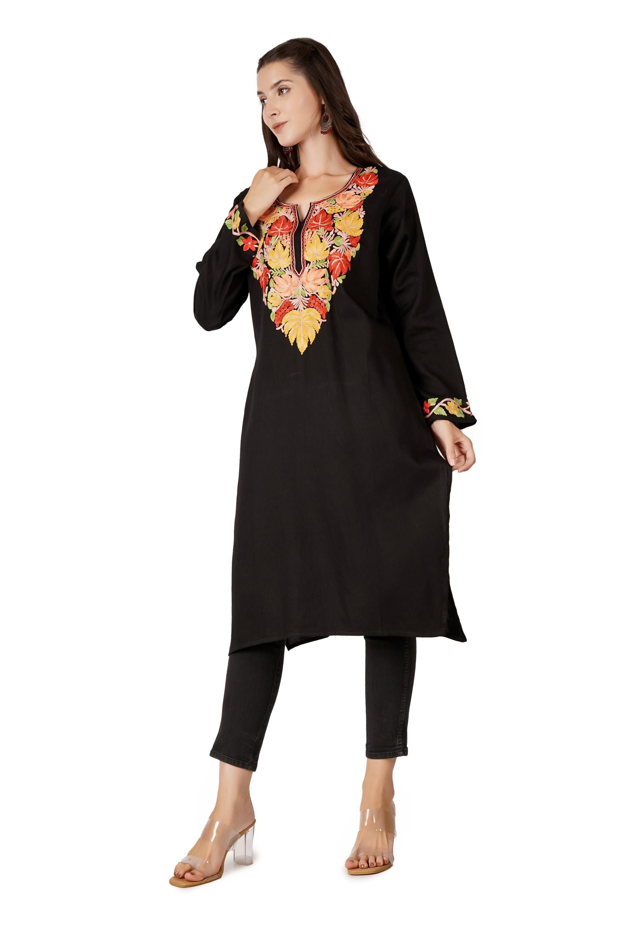 Kashmiri Aari Embroidered Cotton Kurti, Indian Women&
