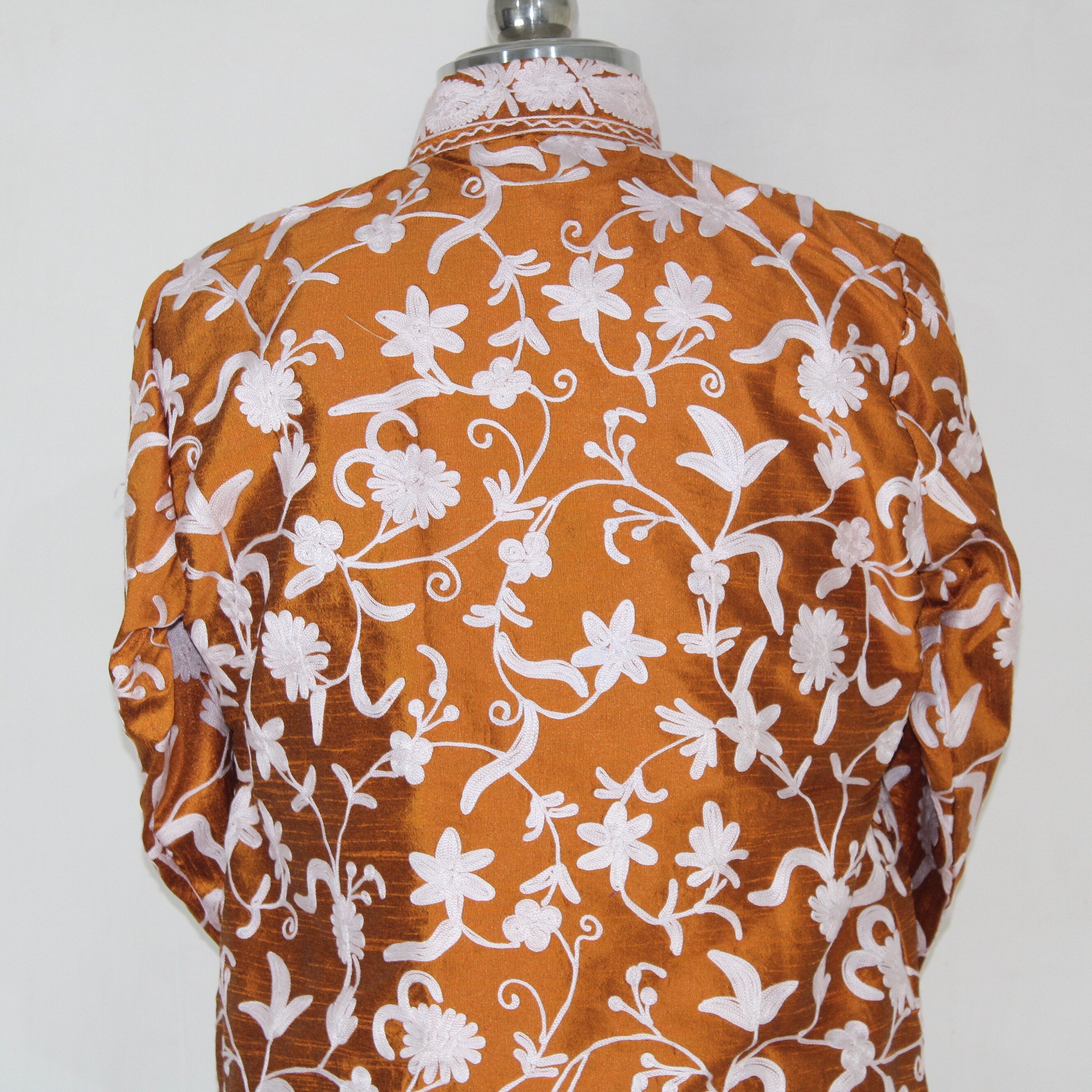 Bohemian Silk Jacket: Kashmiri Embroidered Coat for Summer