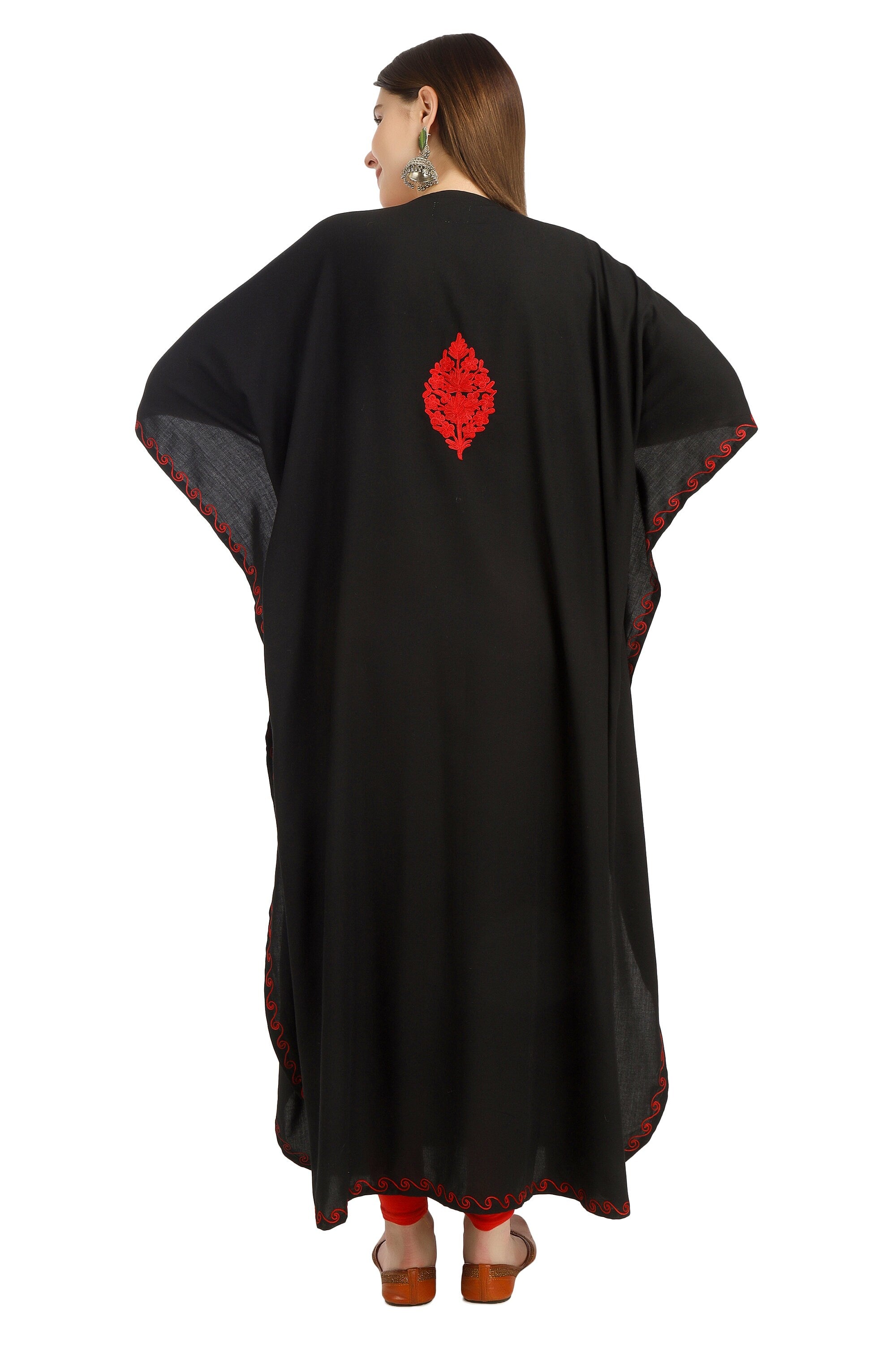 Kashmiri Aari Embroidered Cotton Kaftan for Women, Handmade Kaftan Dress for Girls, Cotton Maxi Dress for Summers