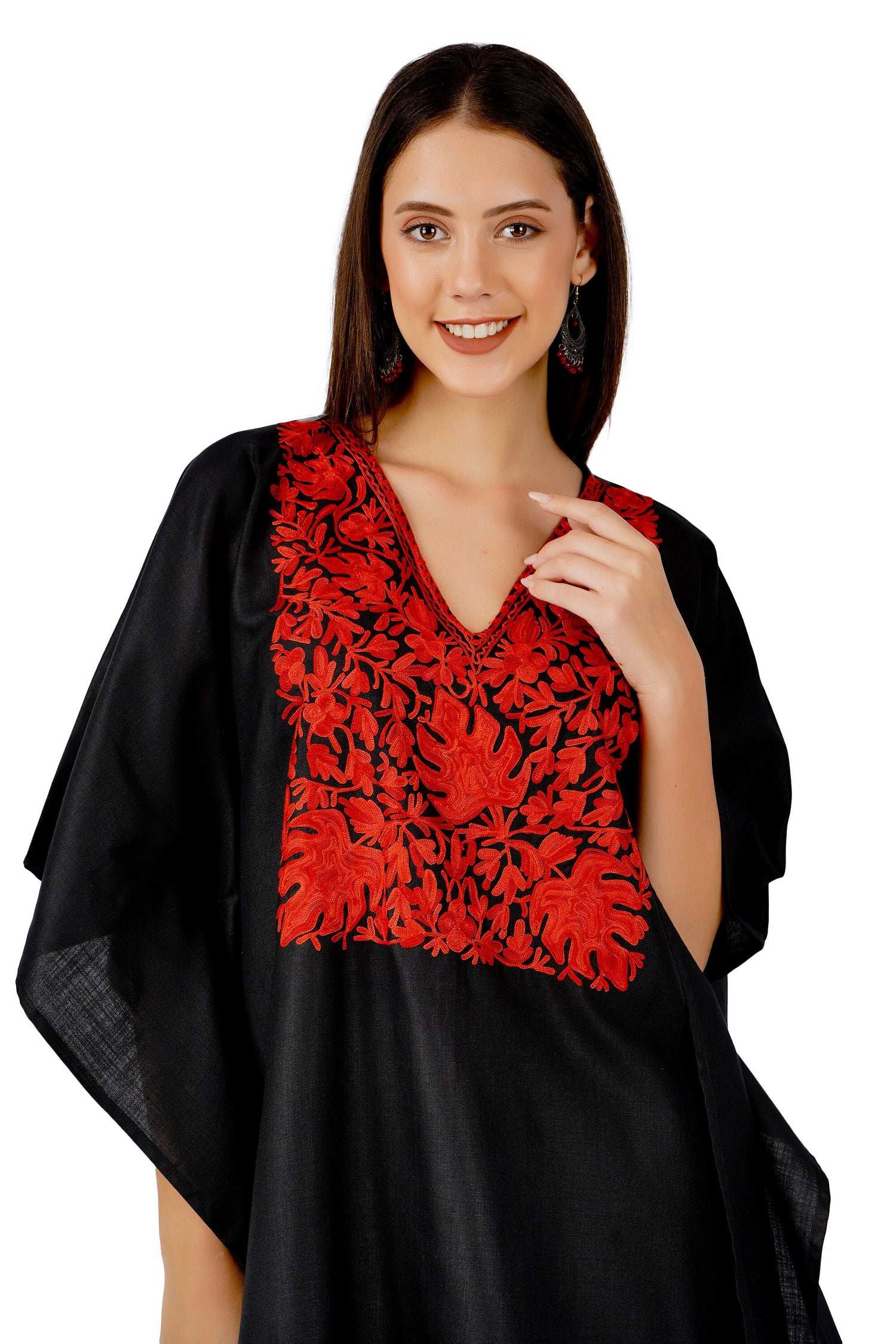 Kashmiri Aari Embroidered Cotton Co-Ord Set, Embroidered Kaftan Top and Pant, Women&