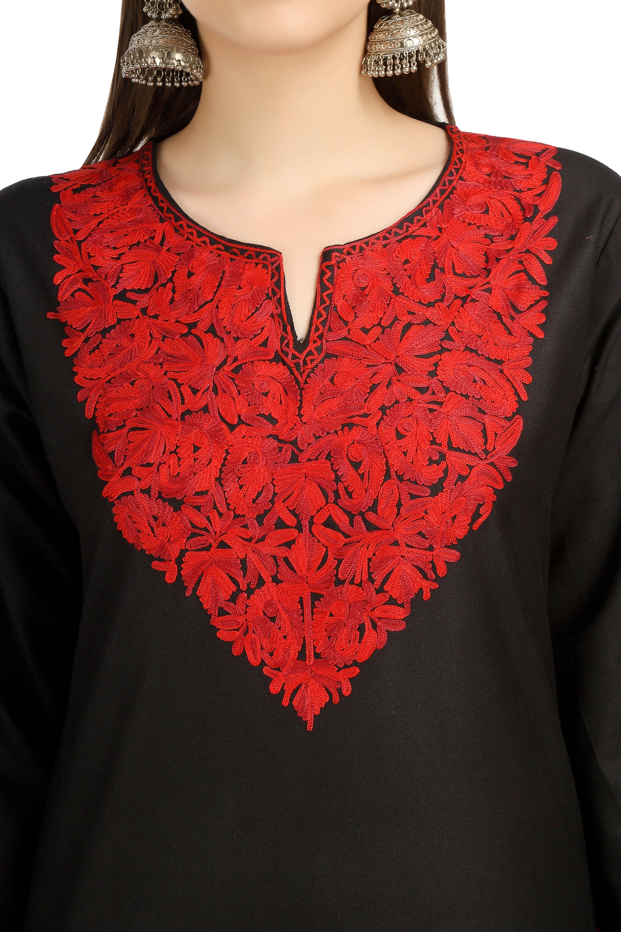 Aari Embroidered Cotton Kashmiri Kurti for Women, Indian Kurtis,