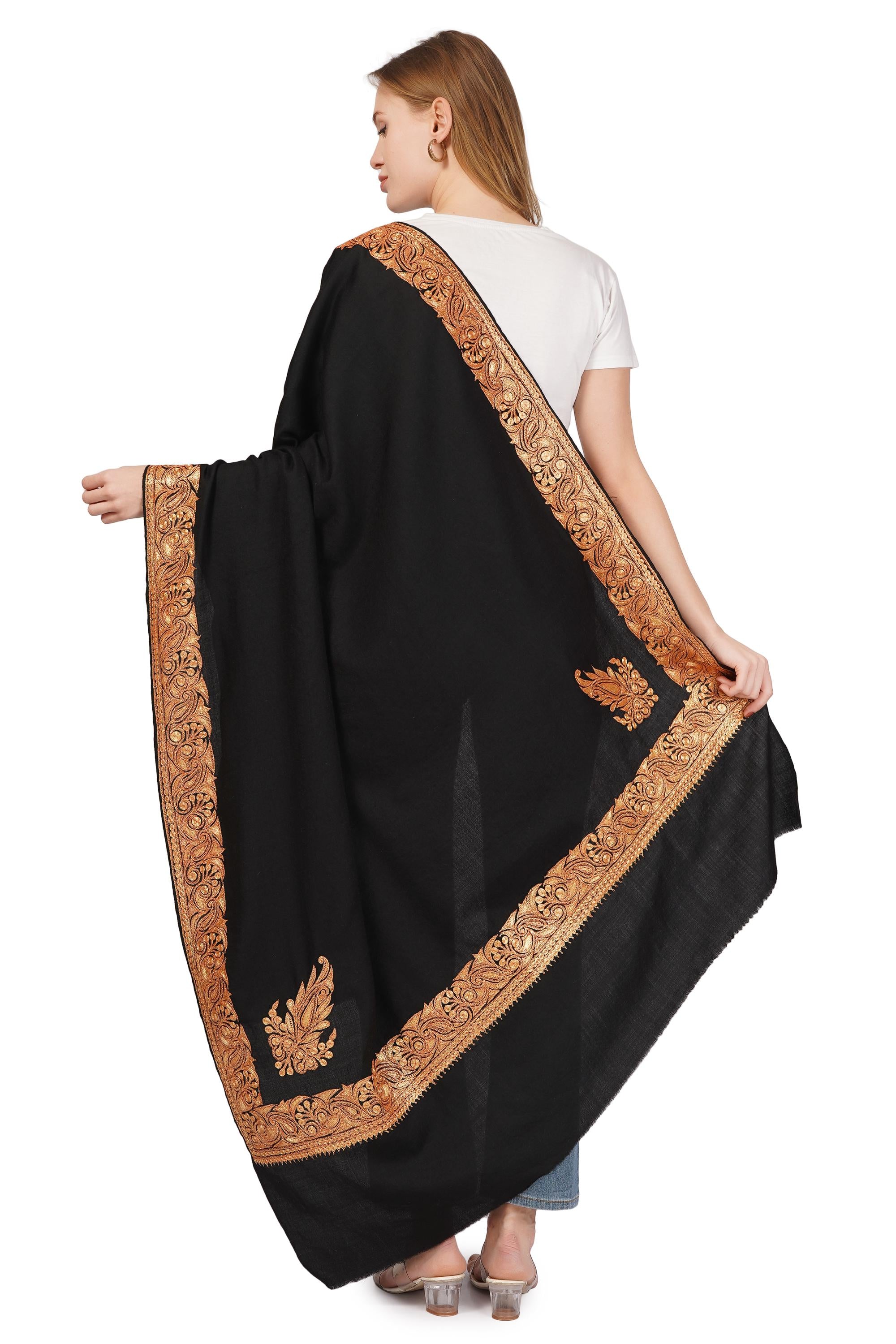 Kashmiri Tilla Shawl For Women,Pashmina Bridal Embroidered Shawl,Indian Wedding Shawl, Bridal Cover Up Wrap, Zari Embroidered Cashmere Shawl