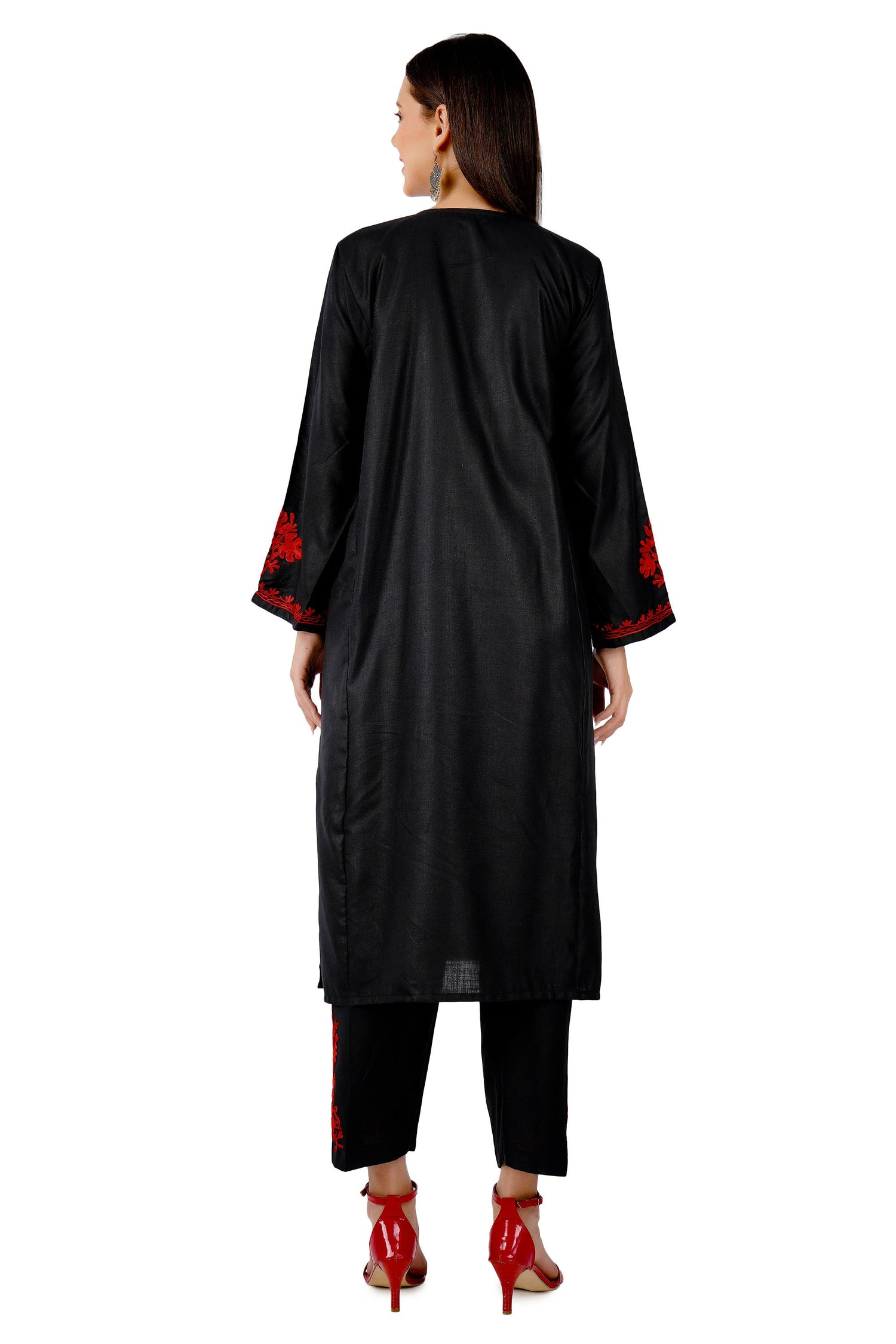 Kashmiri Aari Embroidered Kurti with Bottom Pant, Cotton Kurti with Pant Set, Kashmiri Aari Embroidered Kurti Pant Co-ord Set