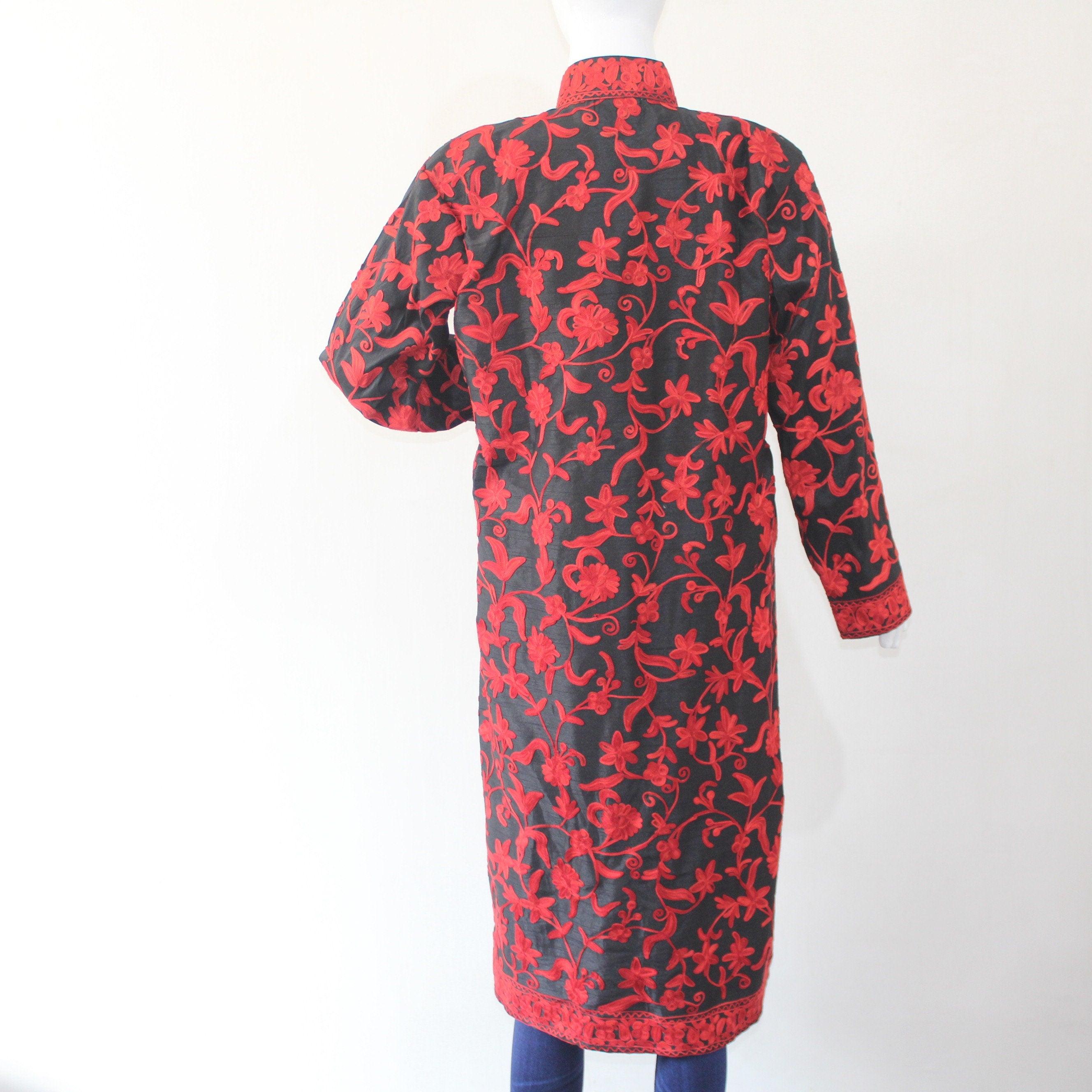 Bohemian wool Jacket - Hand-Embroidered Kashmiri Coat - Long Length winter Coat