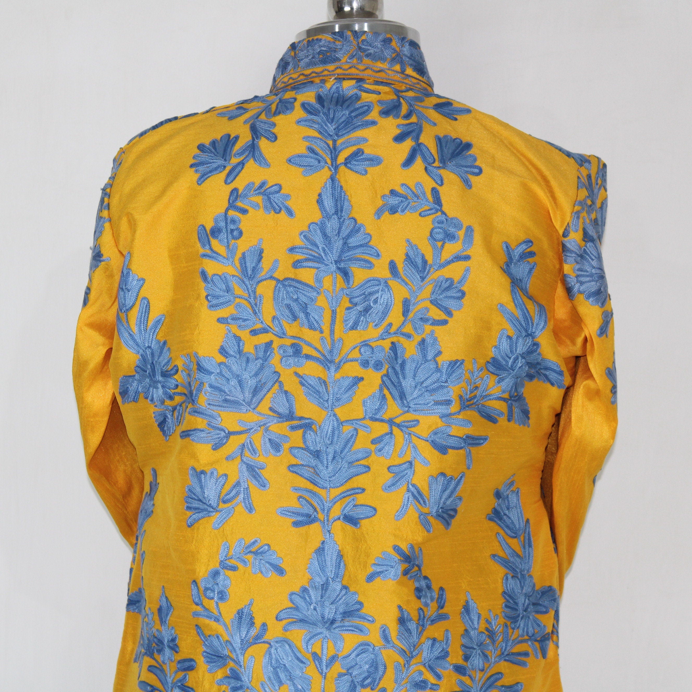 Kashmiri Jacket, embroidered silk jacket, long length coat, Bohemian Jacket, embroidered jacket, long embroidered coat, silk summer jacket