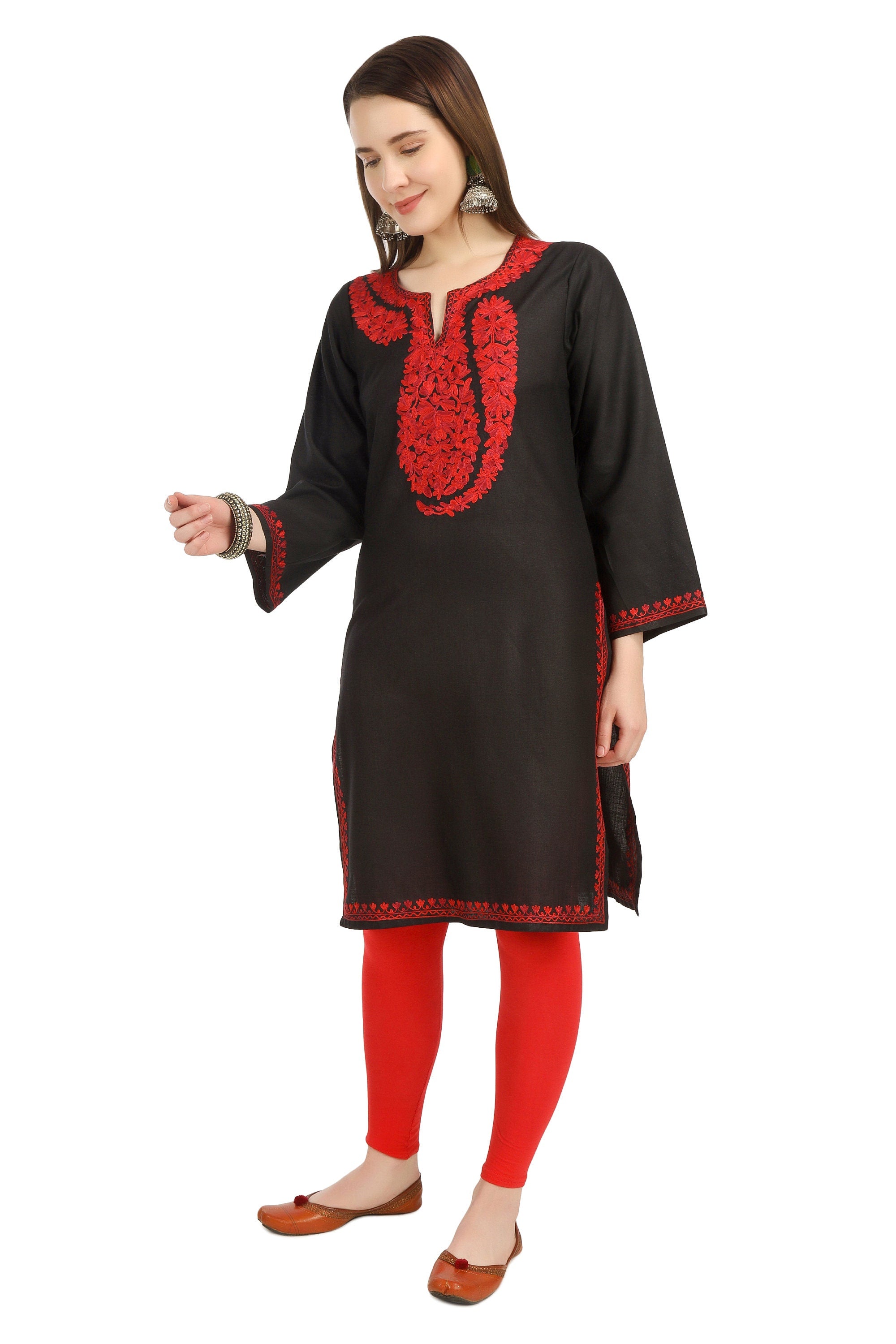 Aari Embroidered Cotton Kashmiri Kurti for Women, Indian Kurtis,