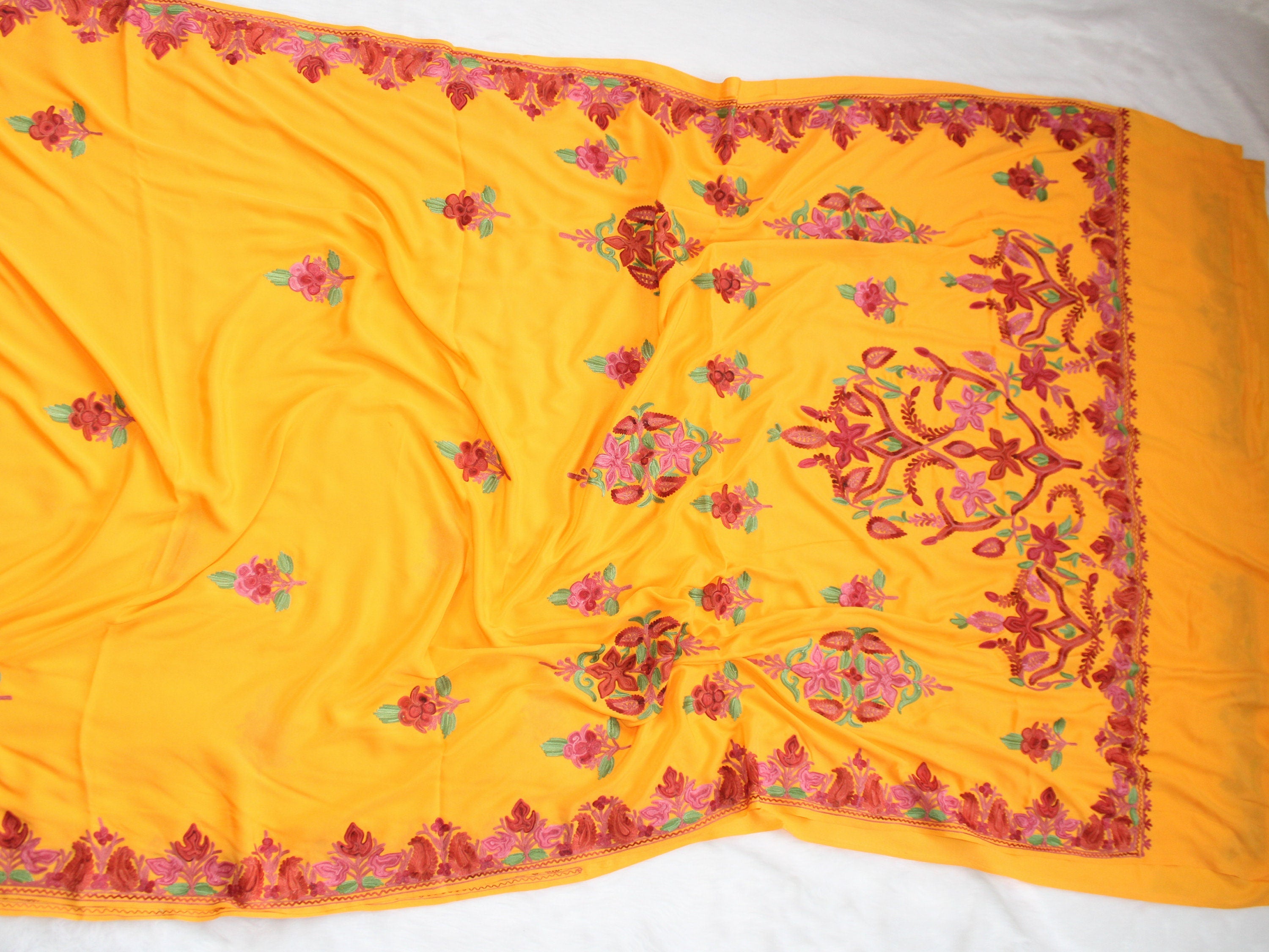 Traditional Kashmiri Saree with Stunning Embroidery - Crepe Sari with Aariwork Blouse