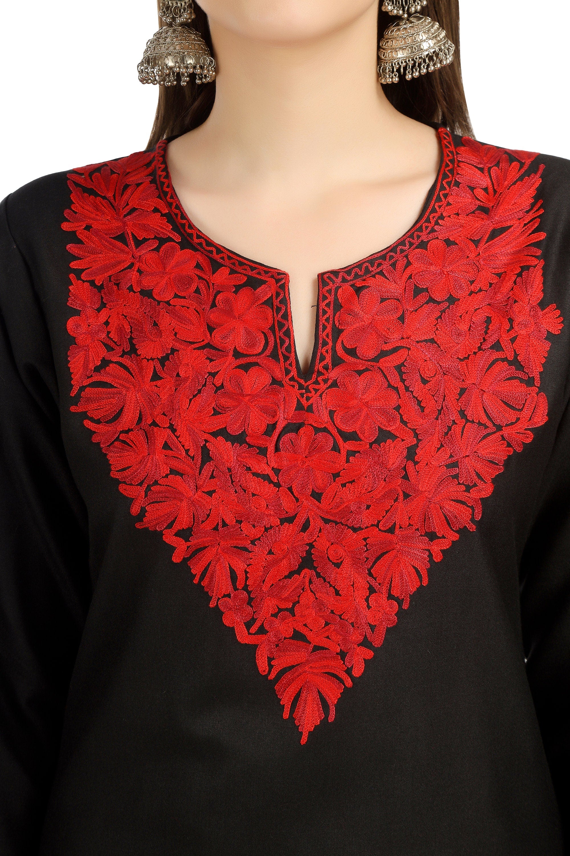 Aari Embroidered Cotton Kashmiri Kurti for Women, Indian Kurtis,