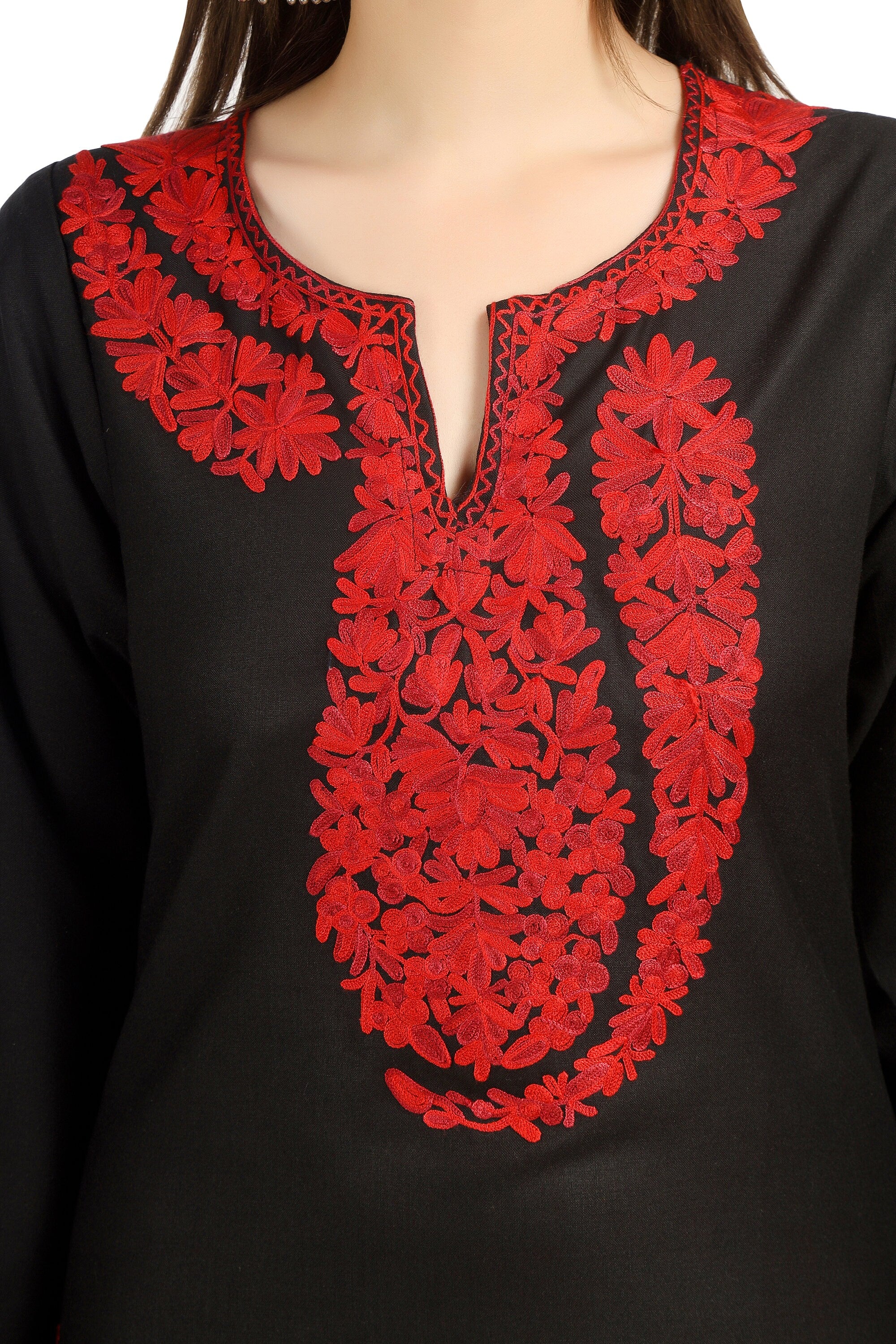 Aari Embroidered Cotton Kashmiri Kurti for Women, Indian Kurtis,