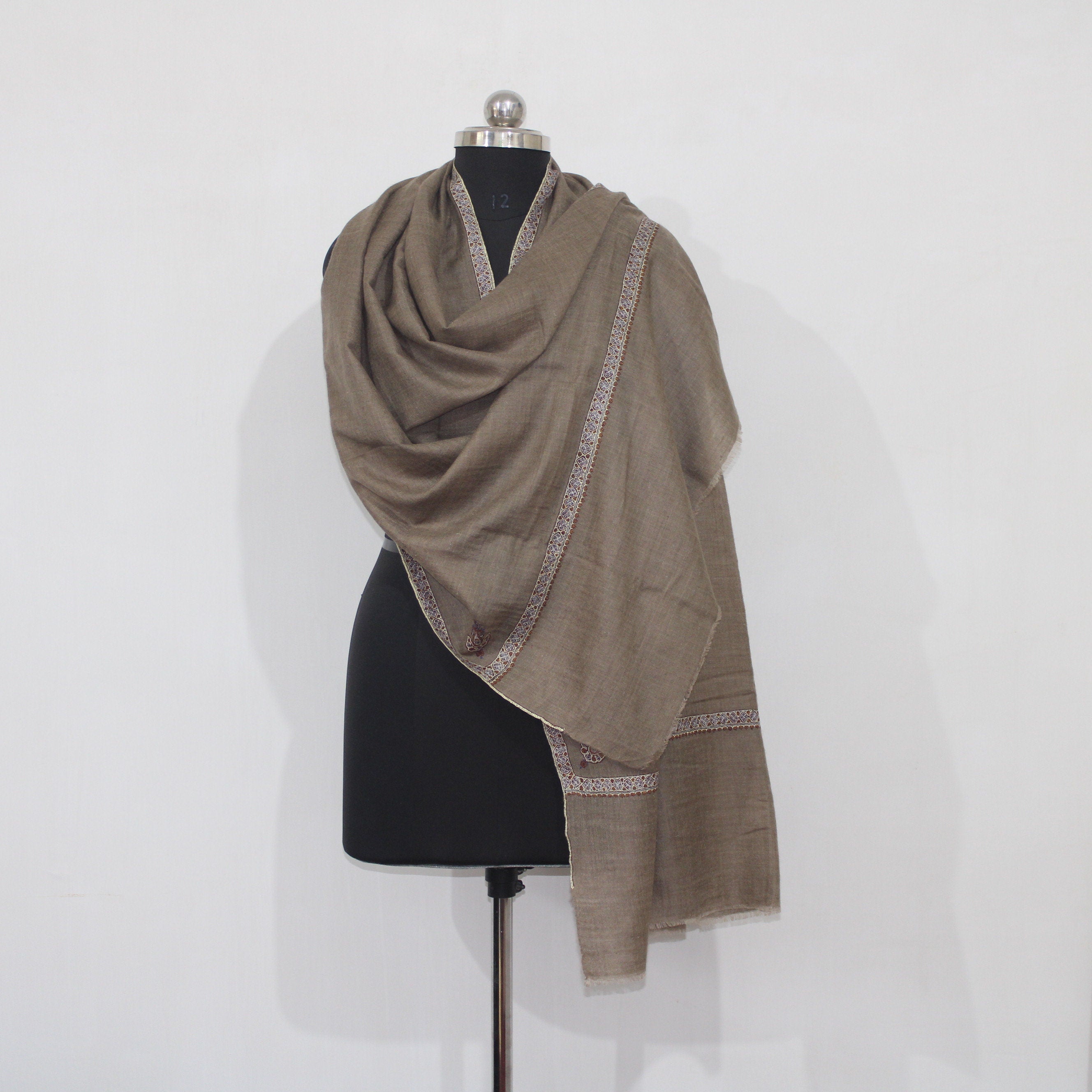 Hand Woven Pashmina Stole with Sozni Hand Embroidery, Pure Pashmina Hand Embroidered Scarf For Women - BATIN