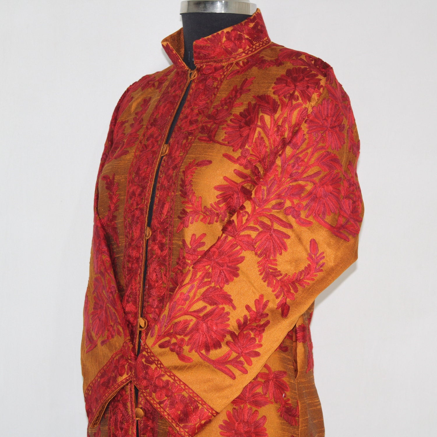 Kashmiri Jacket, embroidered silk jacket, long length coat, Bohemian Jacket, embroidered jacket, long embroidered coat, silk summer jacket