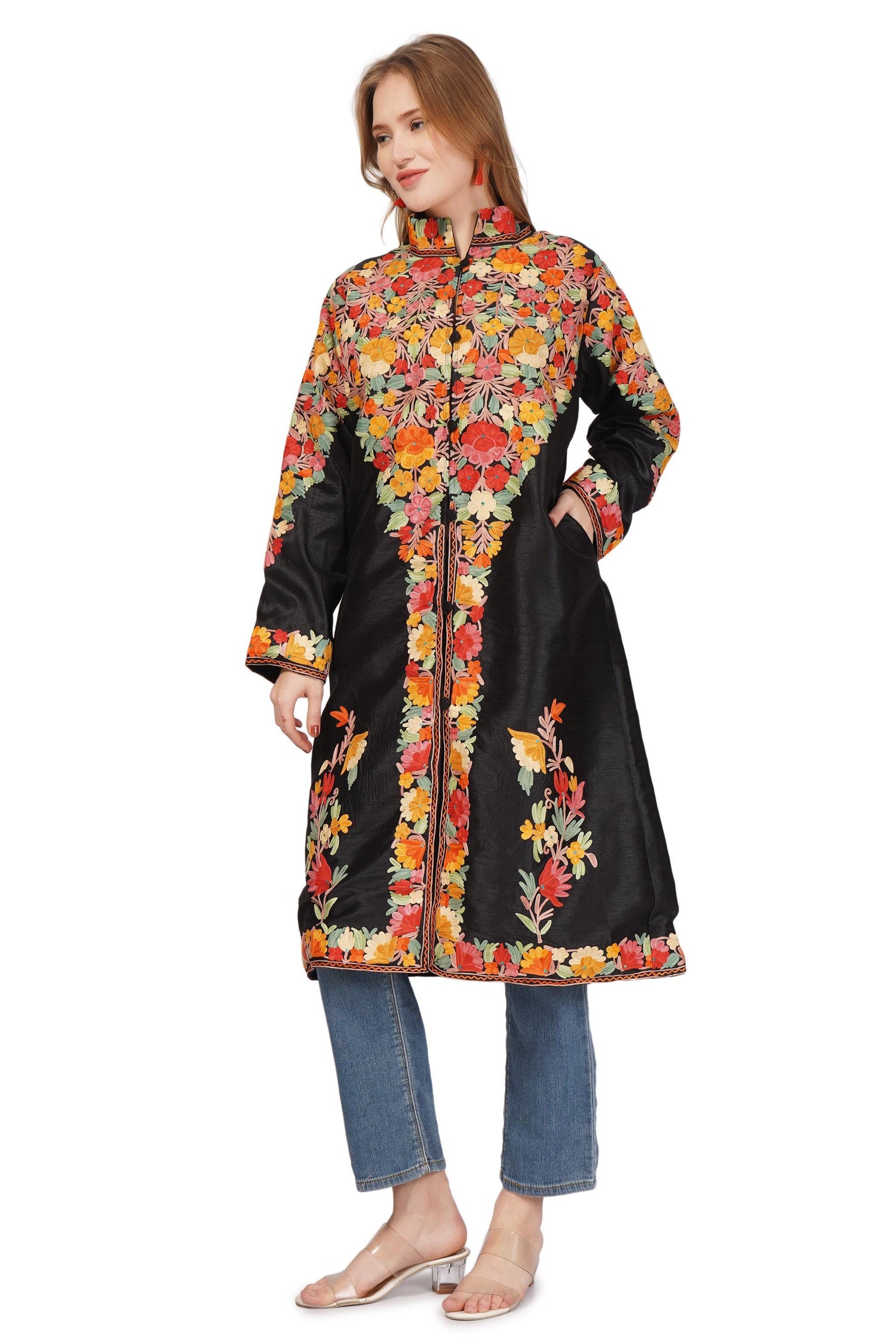 Kashmiri Jacket, Embroidered Wool Jacket, Long Length Coat, Bohemian Jacket, Embroidered Jacket, Long Embroidered Coat, wool winter Jacket