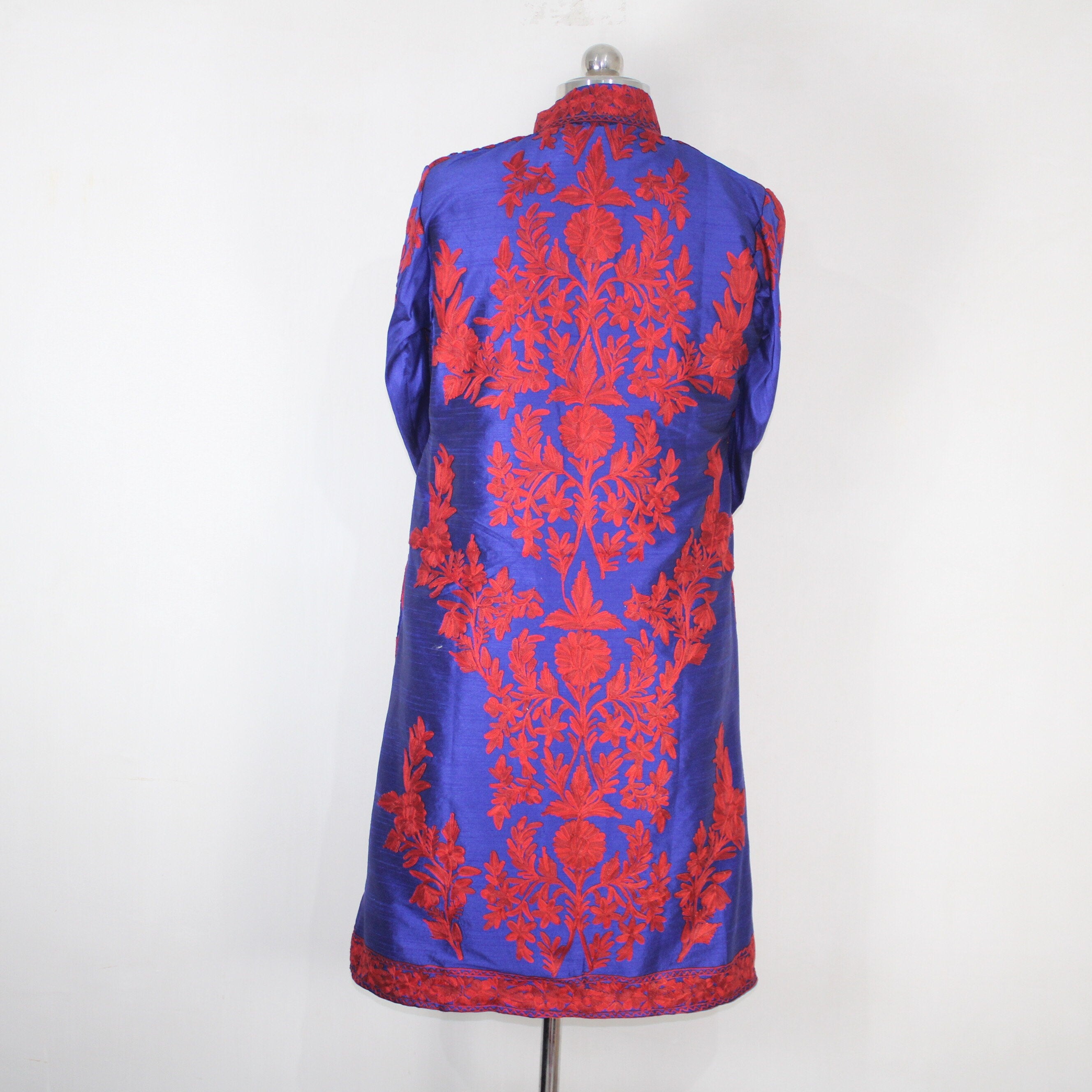 Kashmiri Jacket, embroidered silk jacket, long length coat, Bohemian Jacket, embroidered jacket, long embroidered coat, silk summer jacket - BATIN