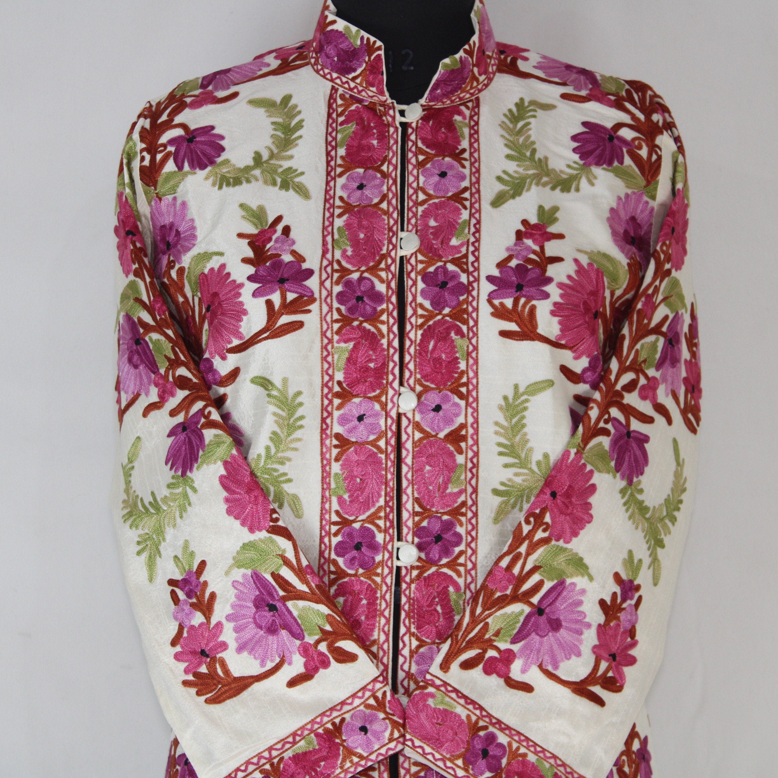 Bohemian Silk Kashmiri Jacket, Long Embroidered Coat, Elegant Summer Outfit, BATIN